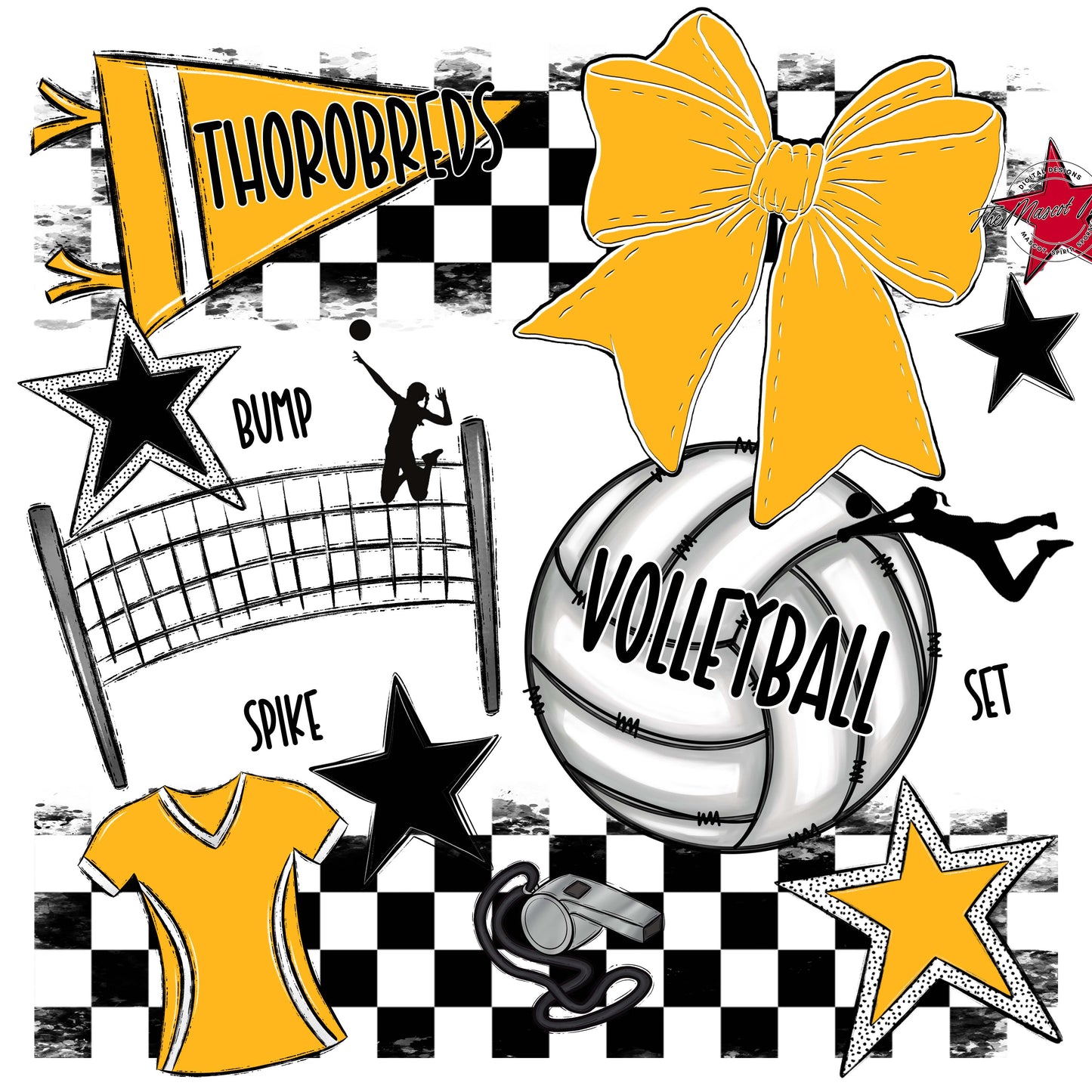 Thorobreds Volleyball Checkers Design-Yellow