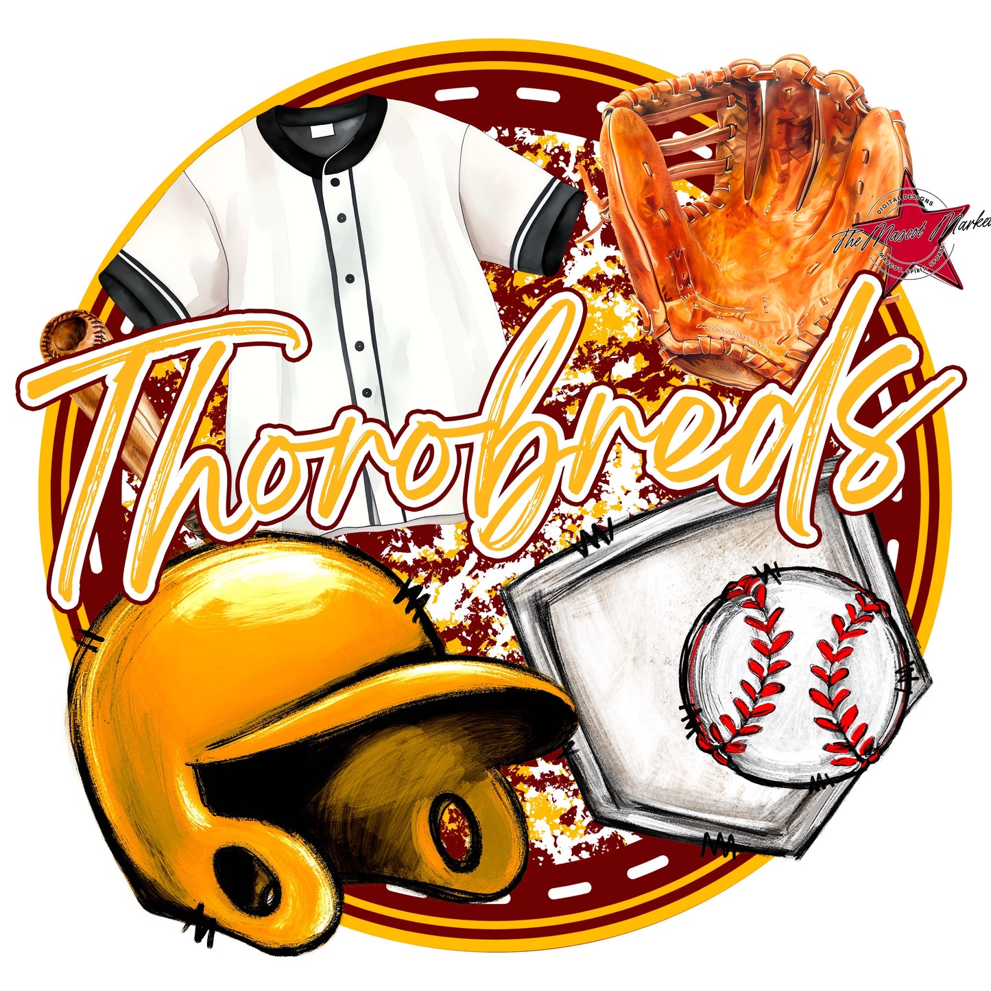 Thorobreds Circle Baseball Frame-Maroon & Yellow