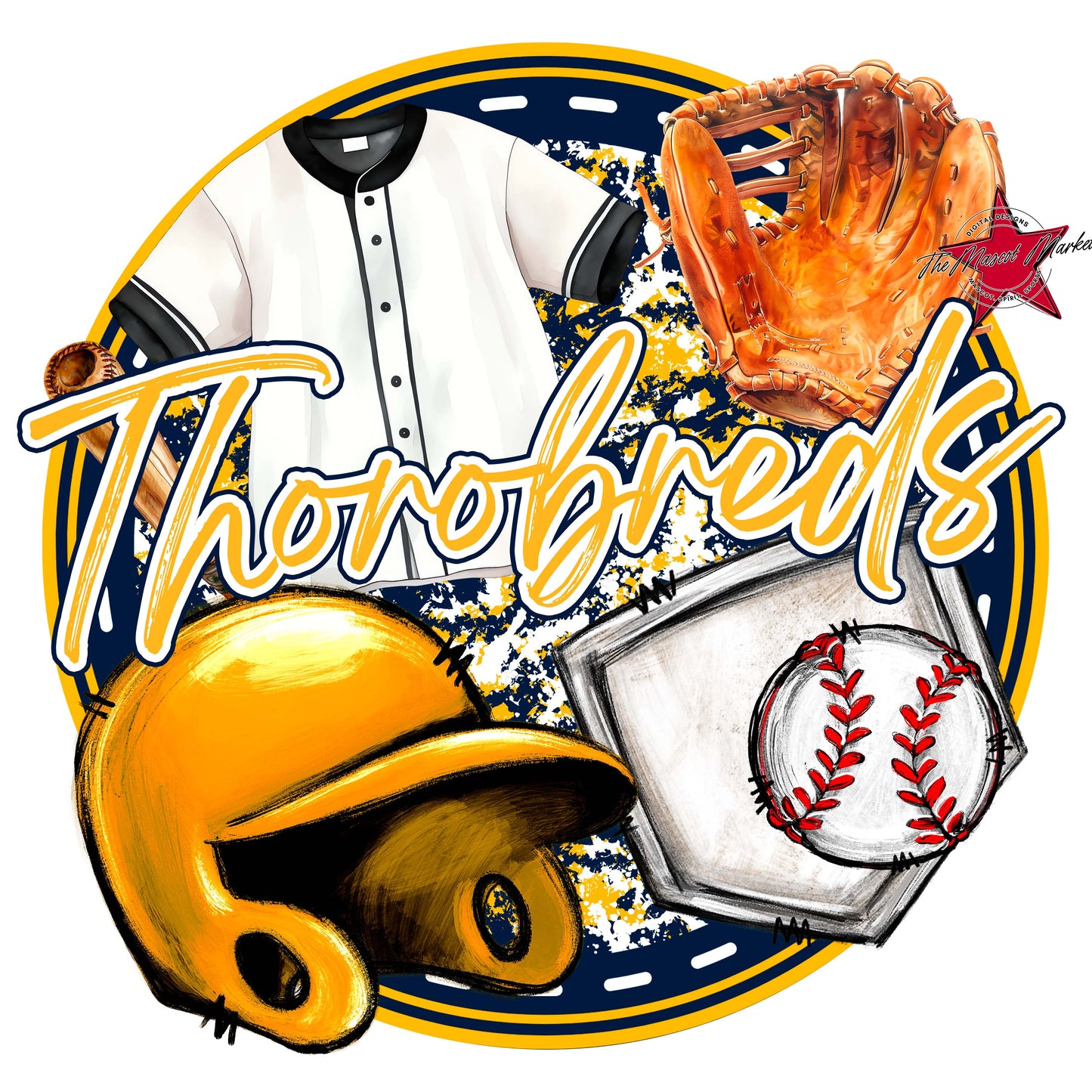 Thorobreds Circle Baseball Frame-Navy & Yellow