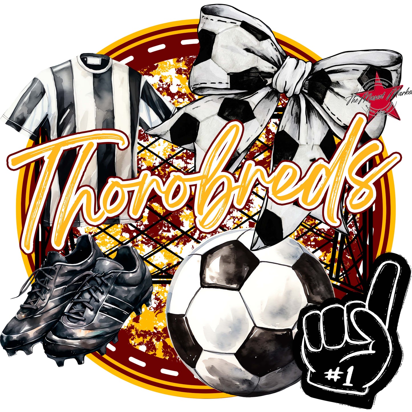 Thorobreds Circle Soccer Frame-Maroon & Yellow