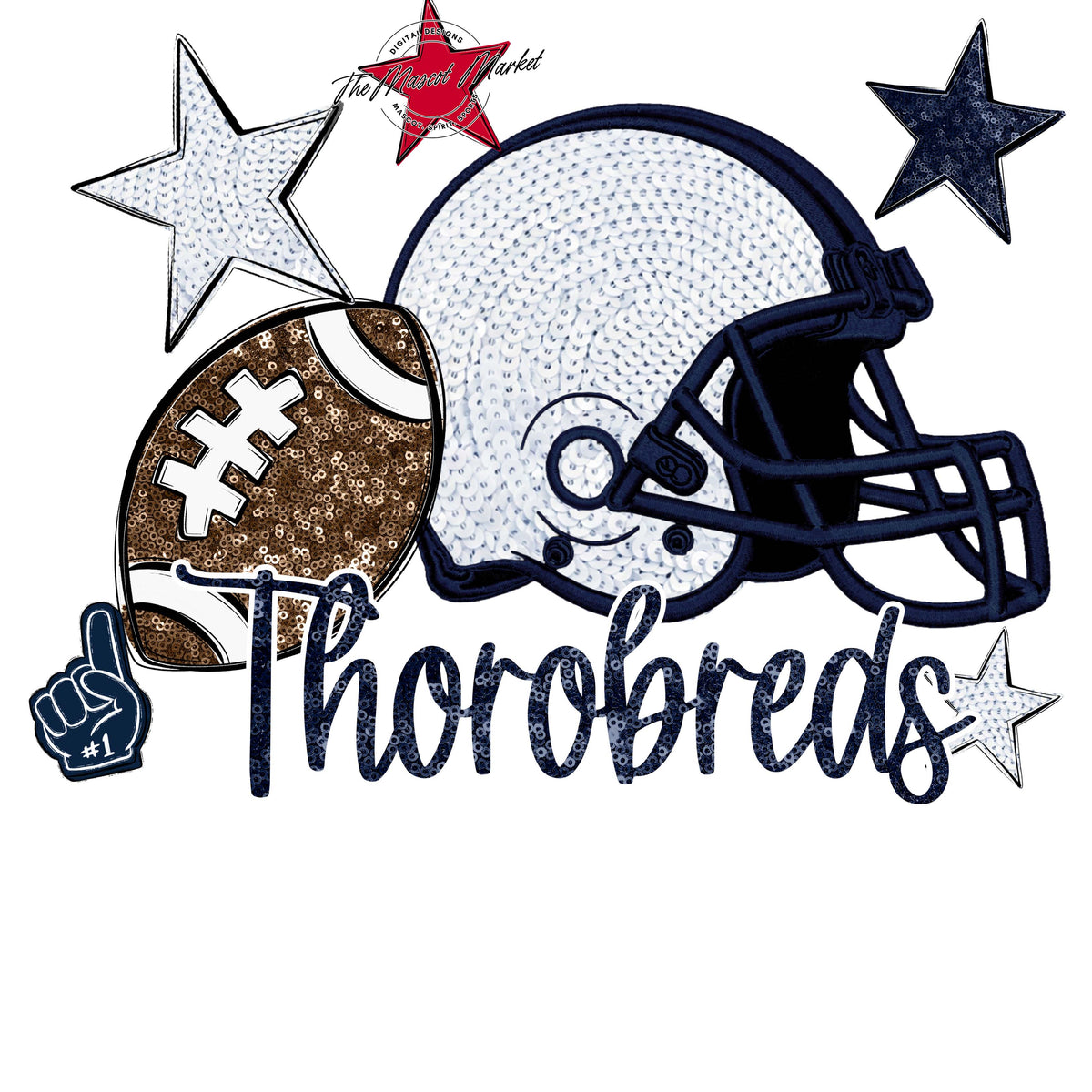 Thorobreds Football Embroidered Sequins Design-Navy