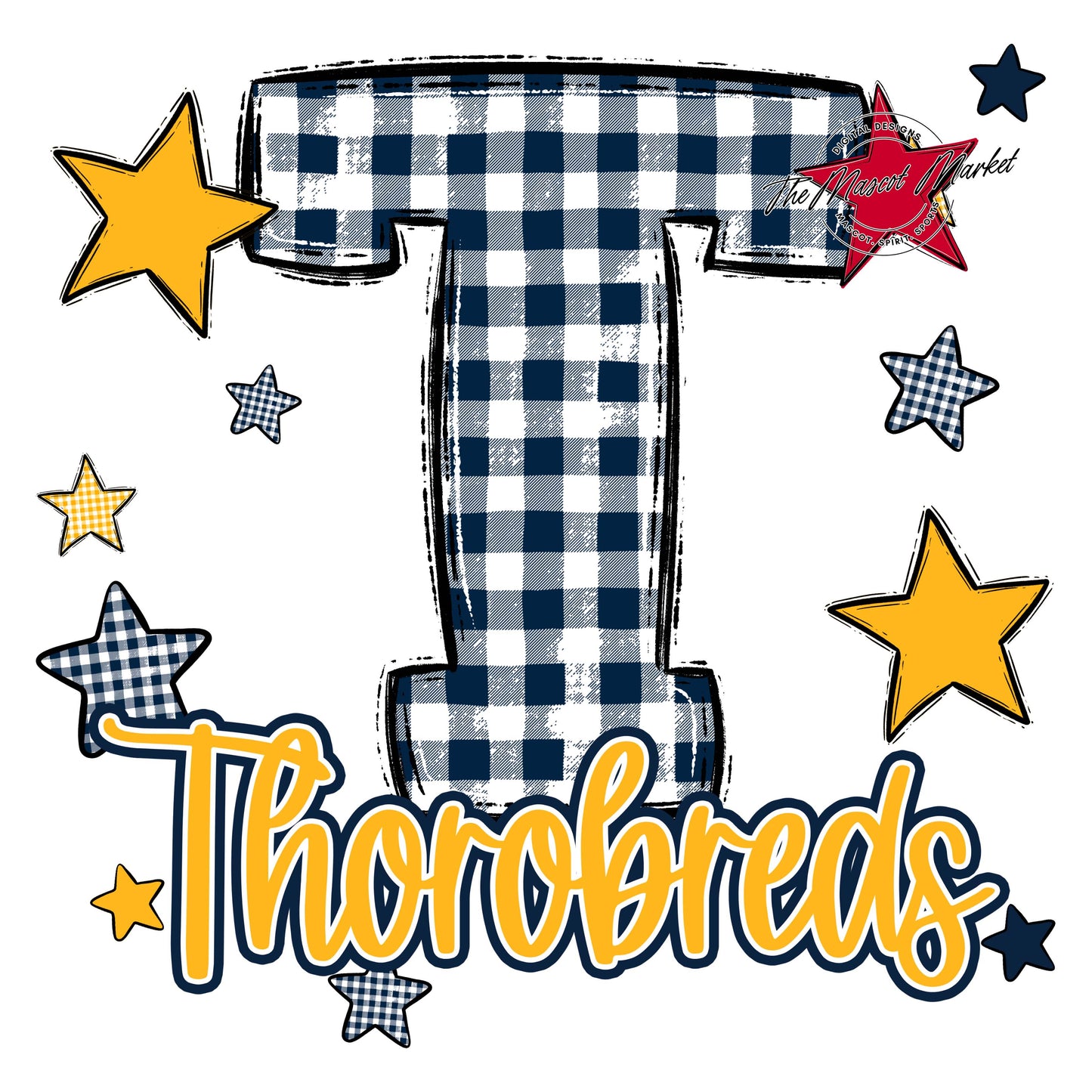 Thorobreds Plaid Star Design-Navy & Yellow
