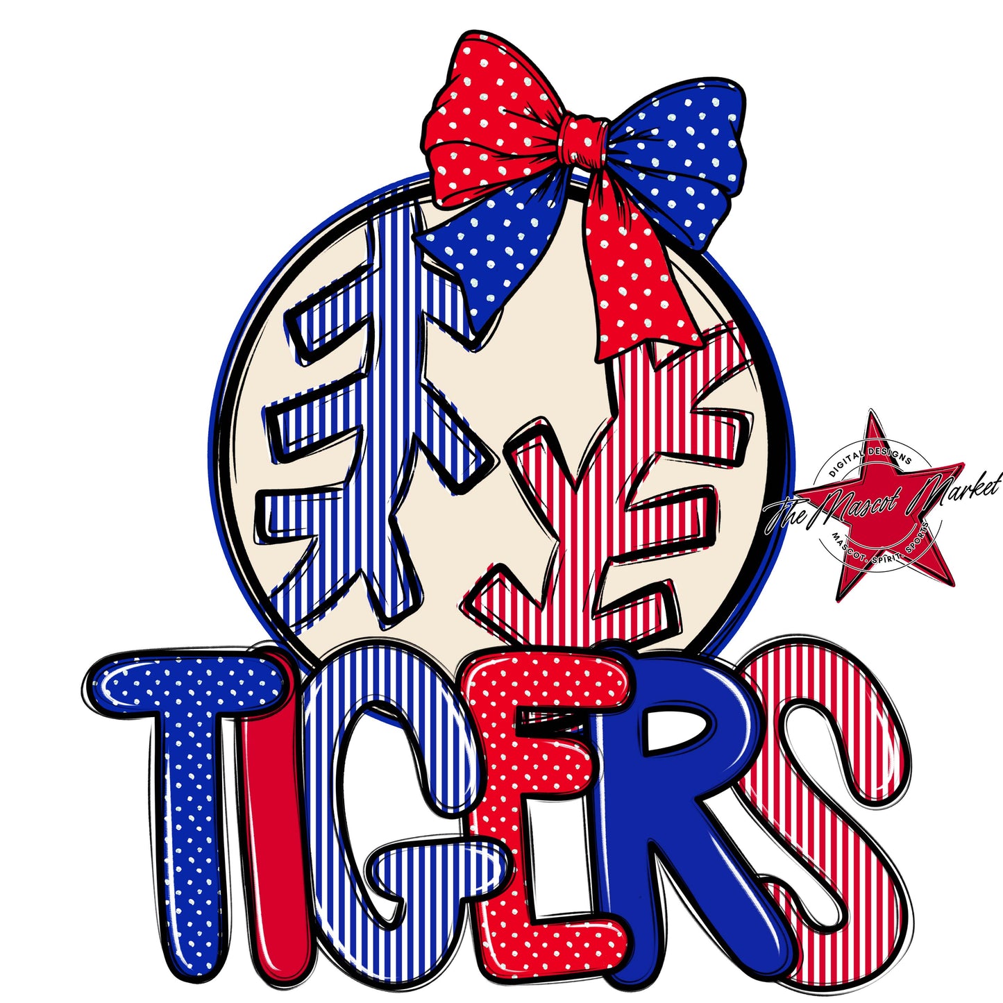 Tigers Baseball-Softball Spirit Design-Royal Blue & Red