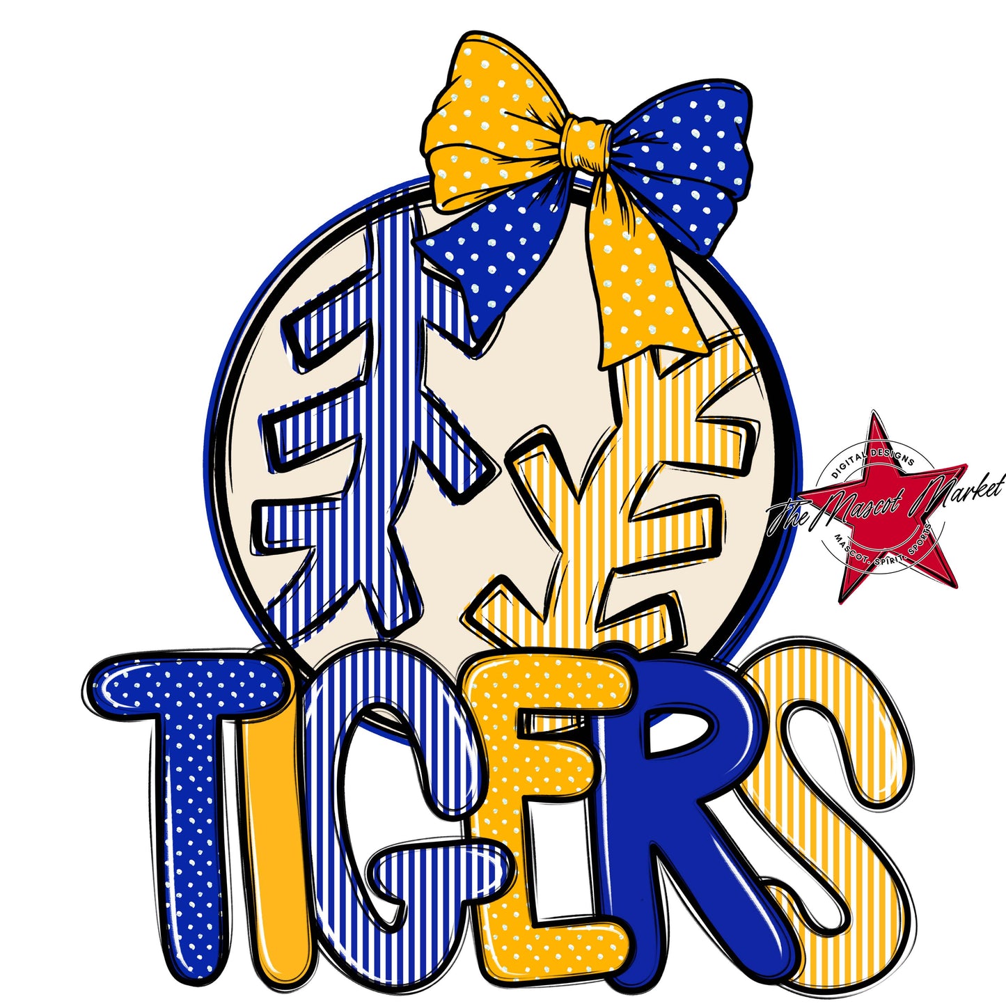 Tigers Baseball-Softball Spirit Design-Royal Blue & Yellow