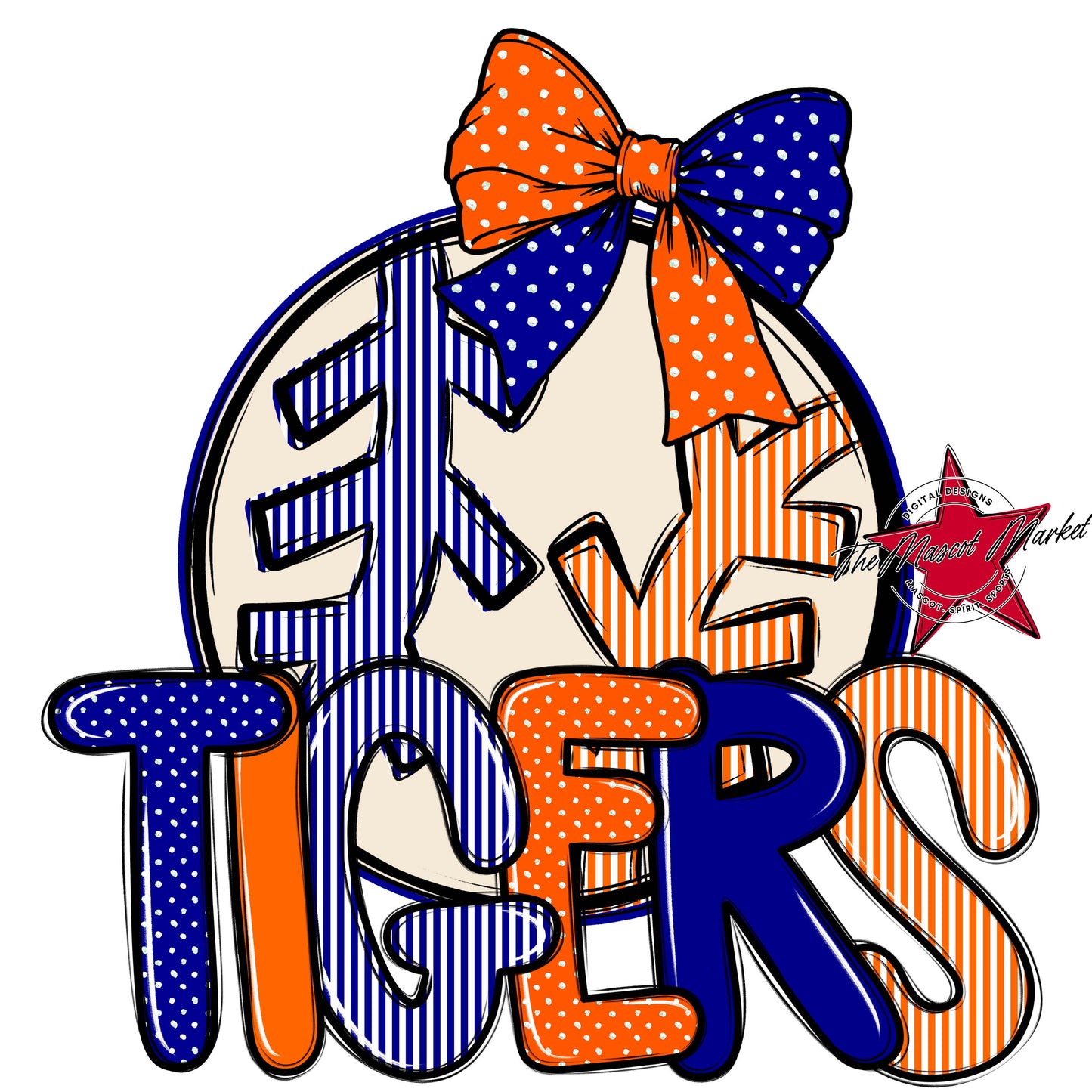 Tigers Baseball-Softball Spirit Design-Blue & Orange