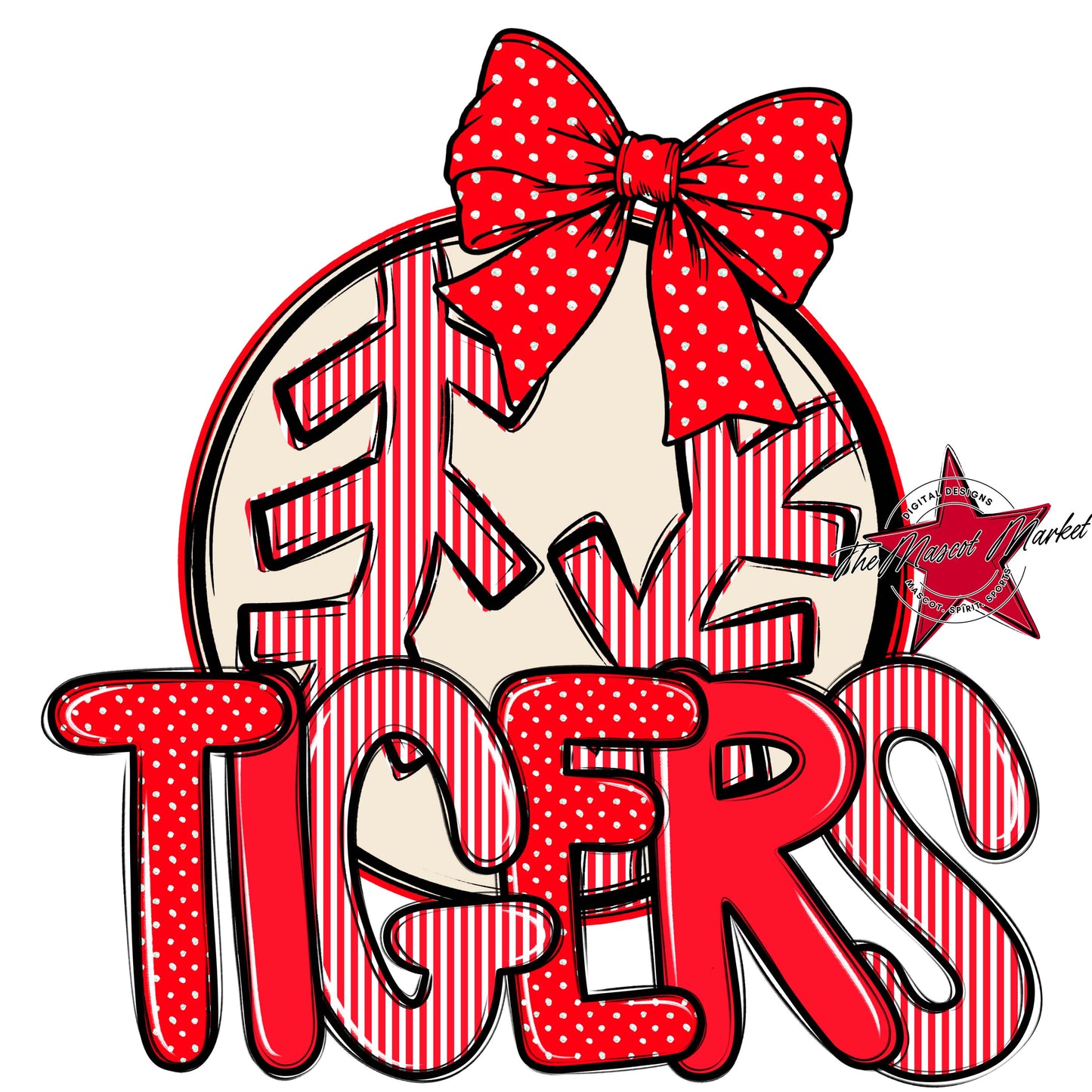 Tigers Baseball-Softball Spirit Design-Bright Red