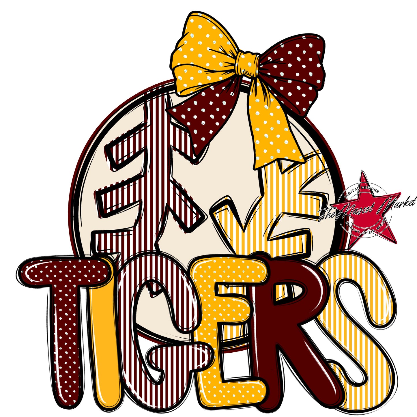 Tigers Baseball-Softball Spirit Design-Maroon & Yellow