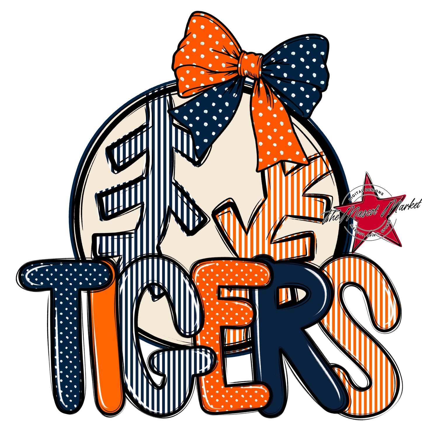 Tigers Baseball-Softball Spirit Design-Navy & Orange