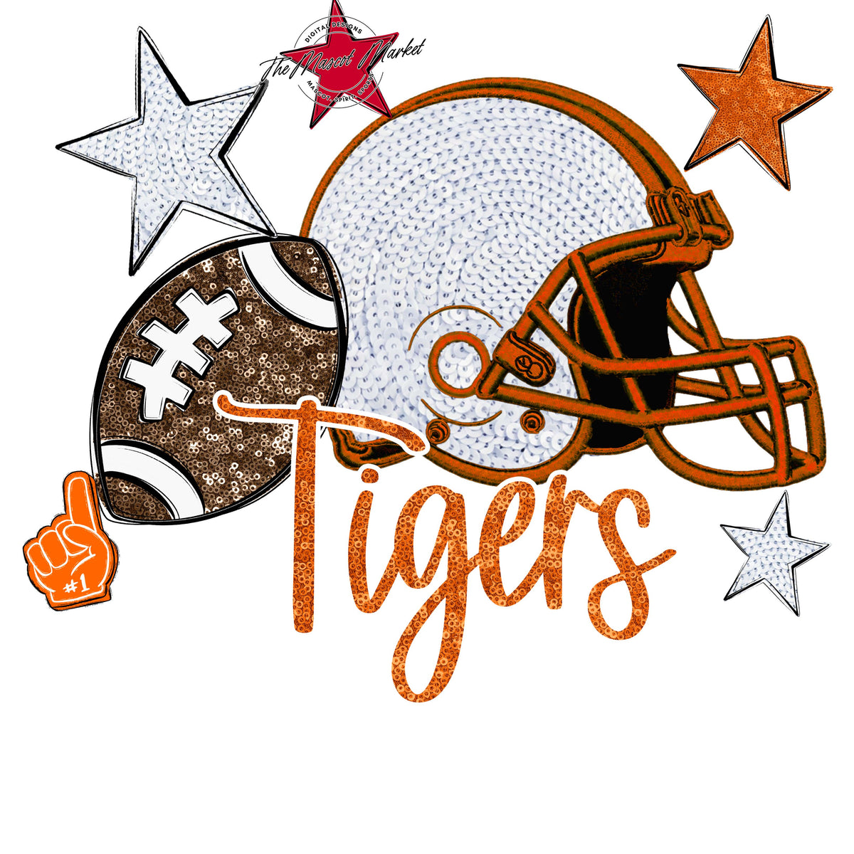Tigers Football Embroidered Sequins Design-Orange