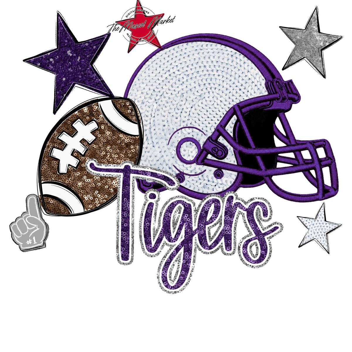 Tigers Football Embroidered Sequins Design-Purple & Grey