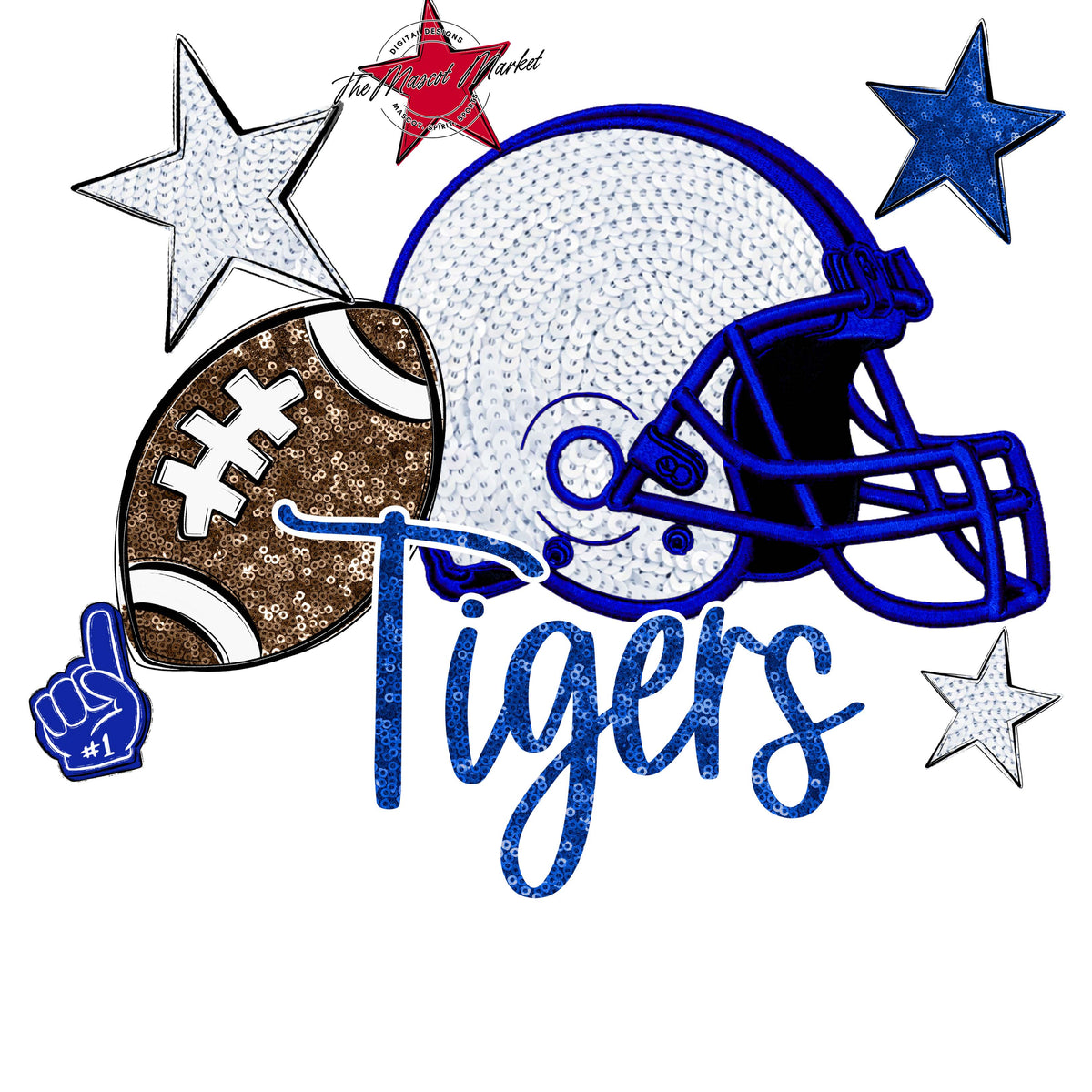 Tigers Football Embroidered Sequins Design-Royal Blue