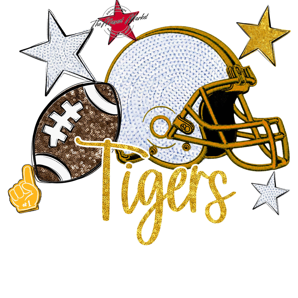 Tigers Football Embroidered Sequins Design-Yellow