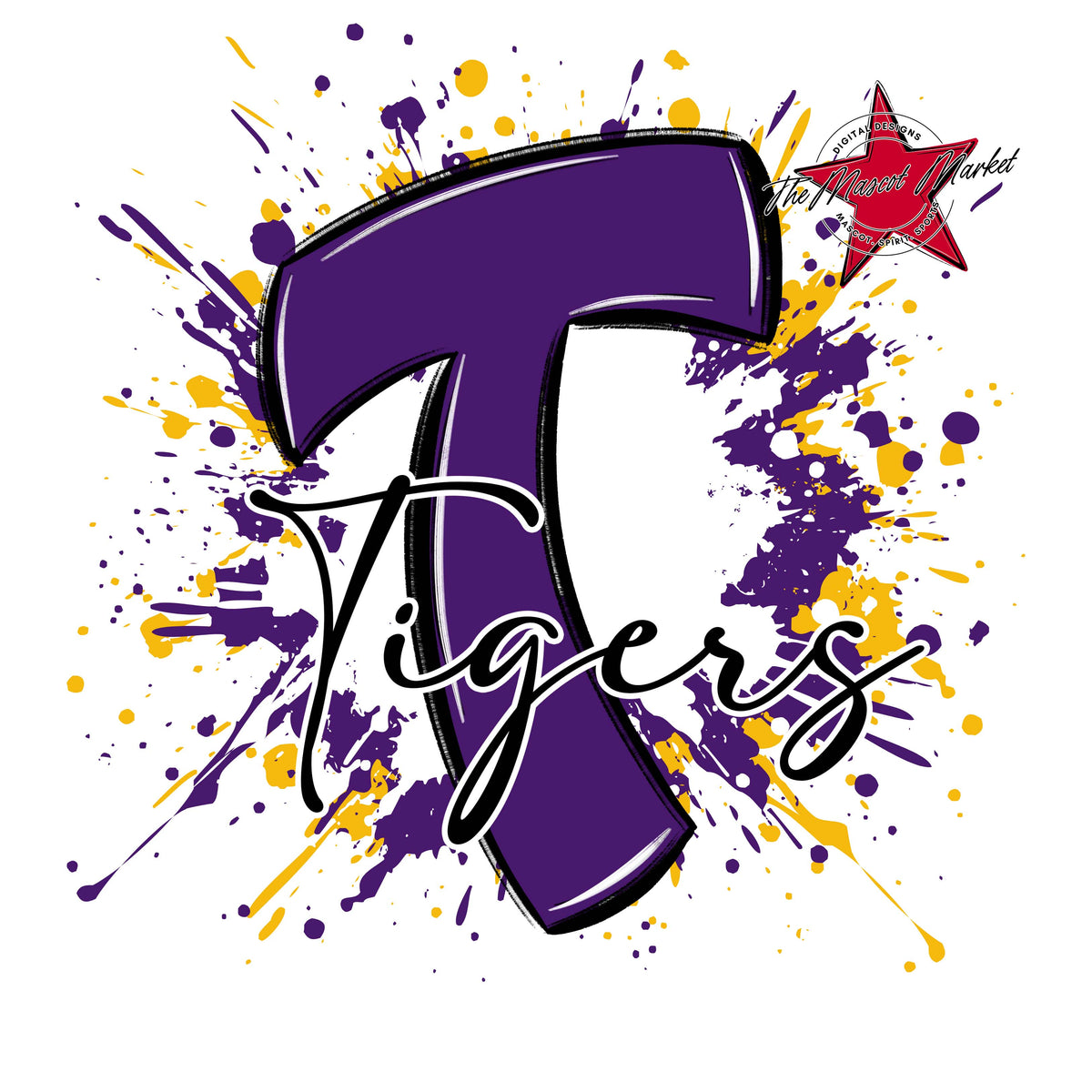 Tigers Mascot Splatter-Purple & Yellow