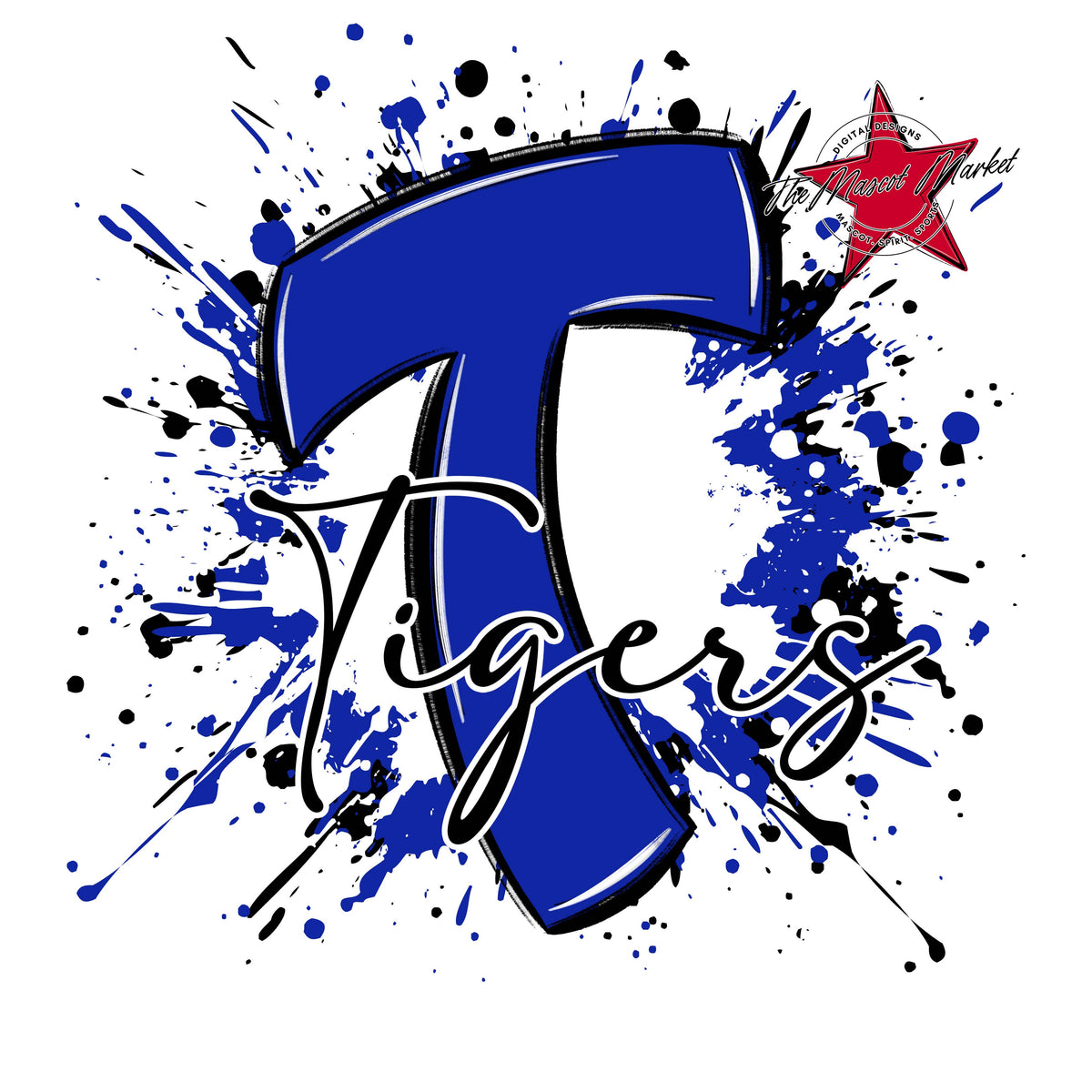 Tigers Mascot Splatter-Royal Blue