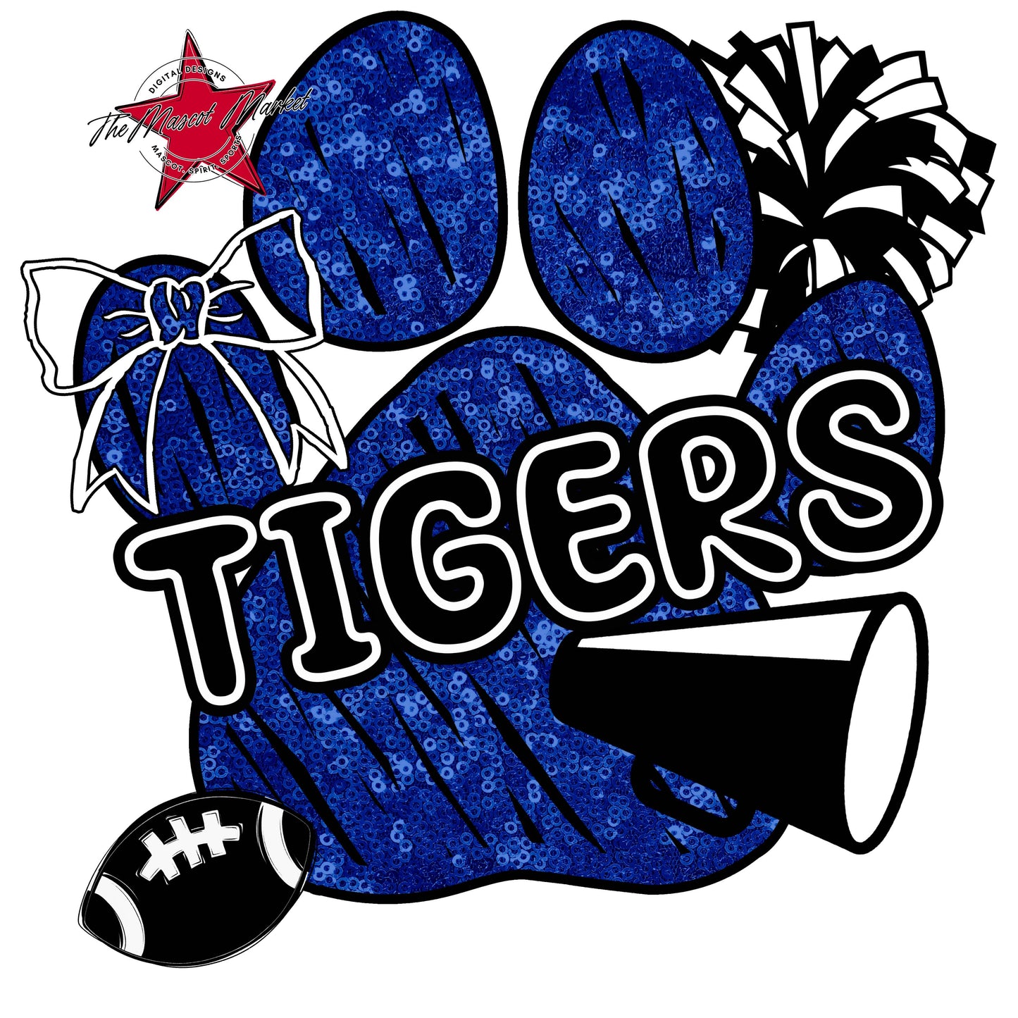 Tigers Sequins Paw Print Design-Blue