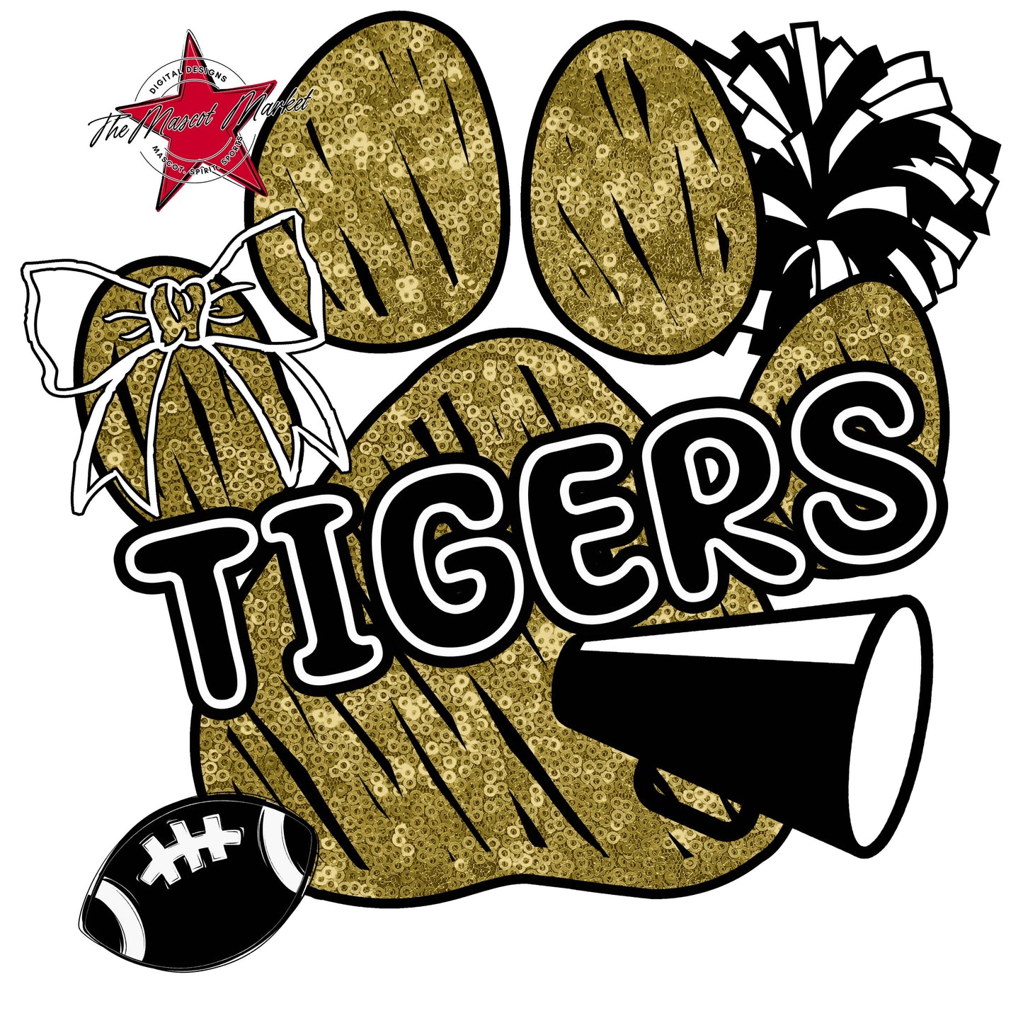 Tigers Sequins Paw Print Design-Gold