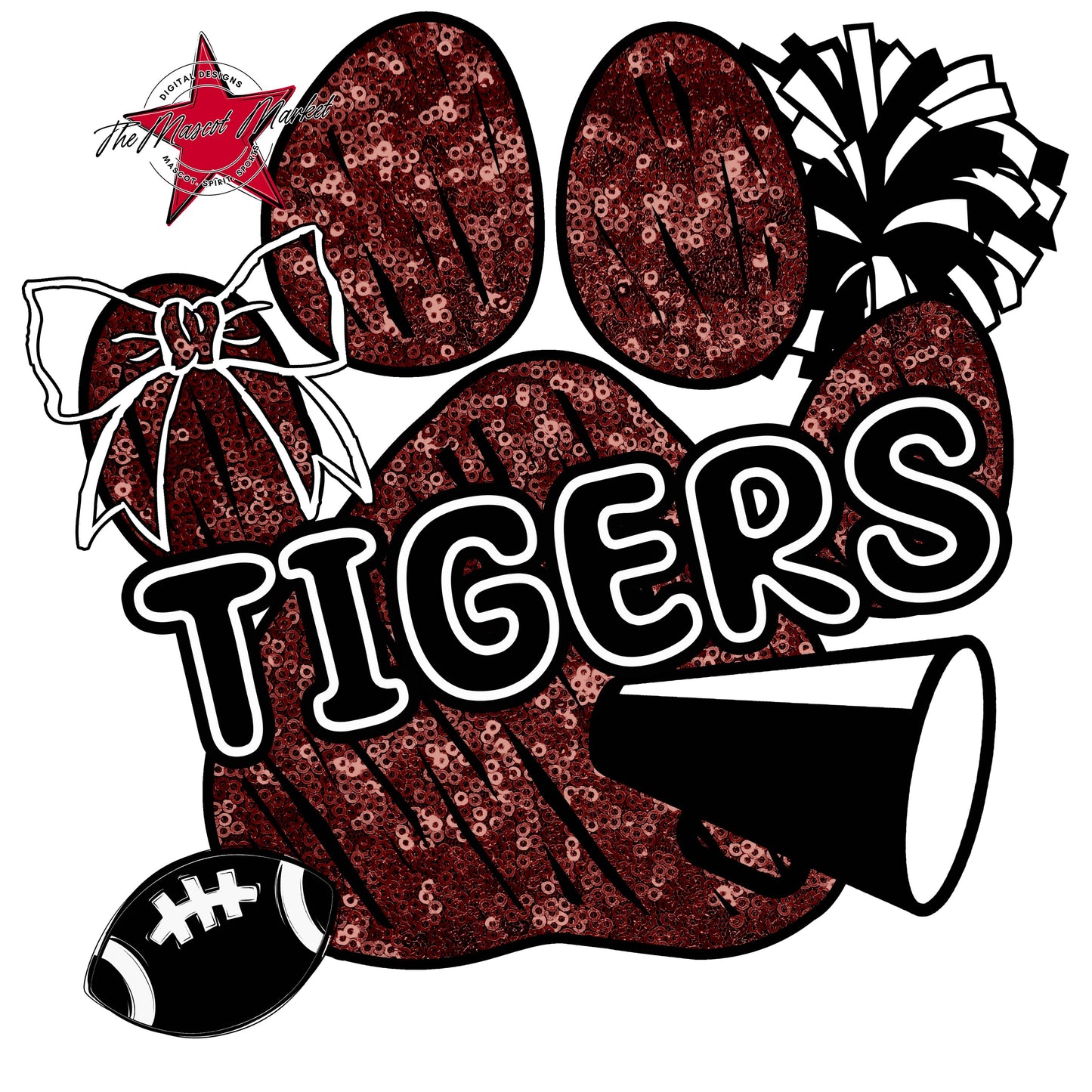 Tigers Sequins Paw Print Design-Maroon