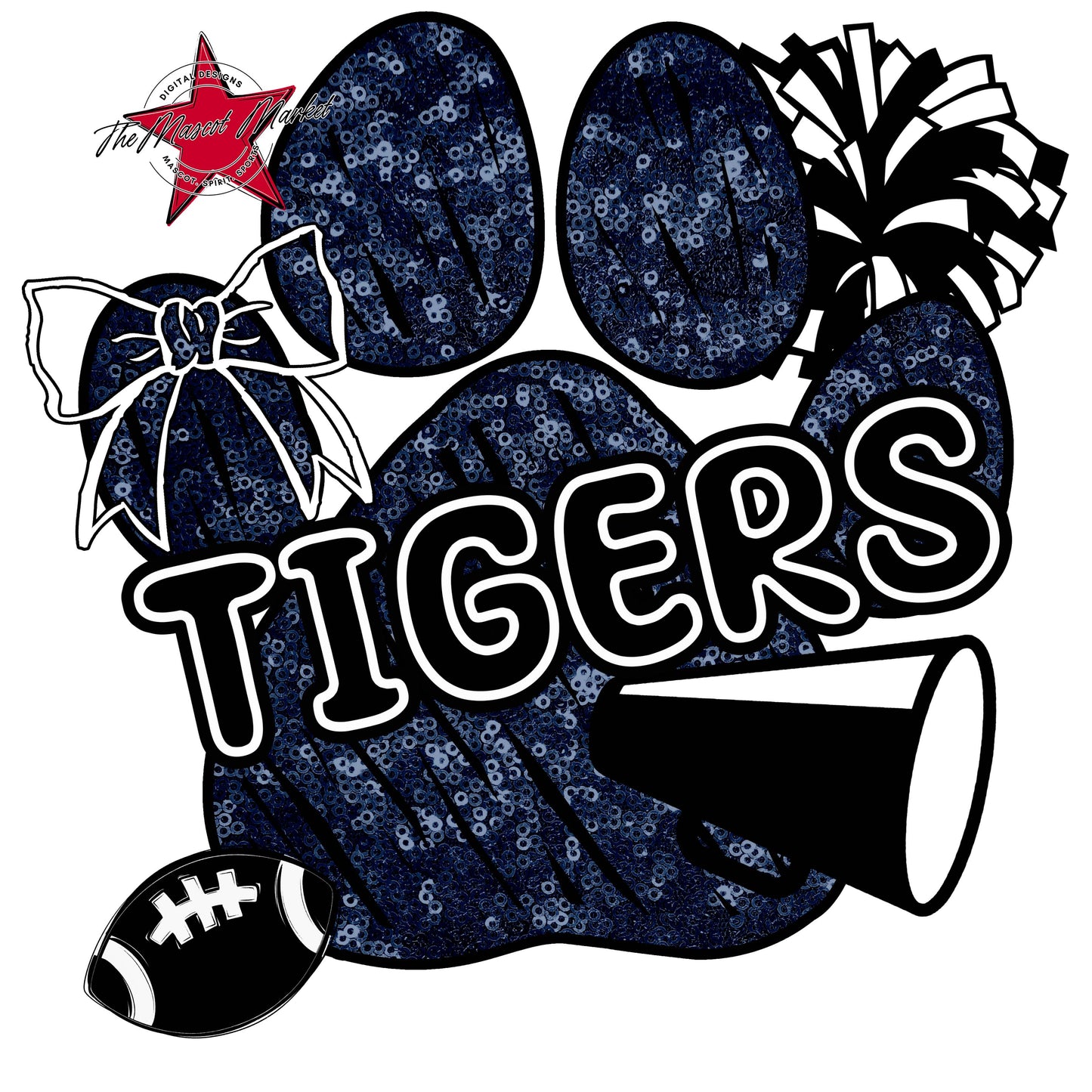 Tigers Sequins Paw Print Design-Navy