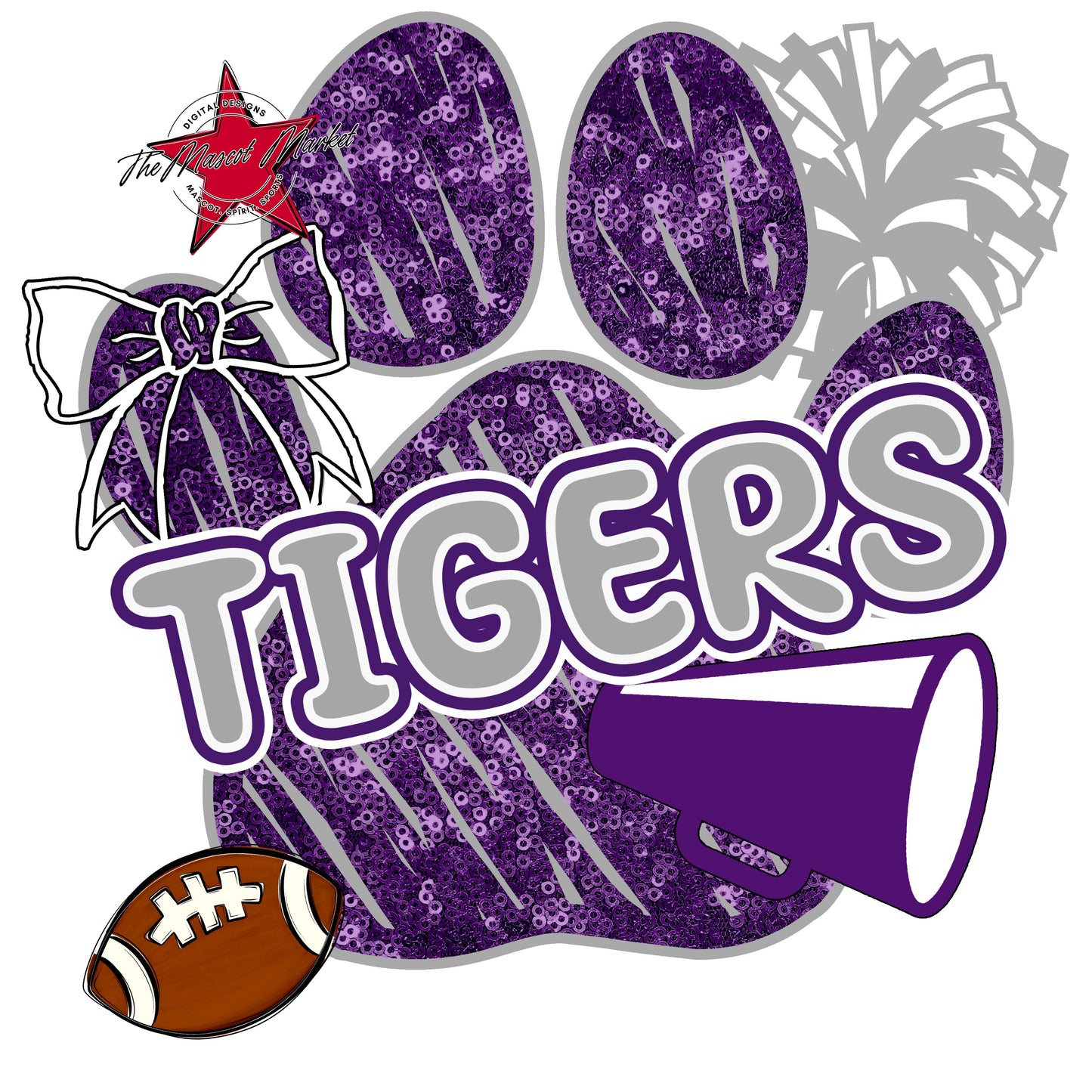 Tigers Sequins Paw Print Design-Purple & Grey