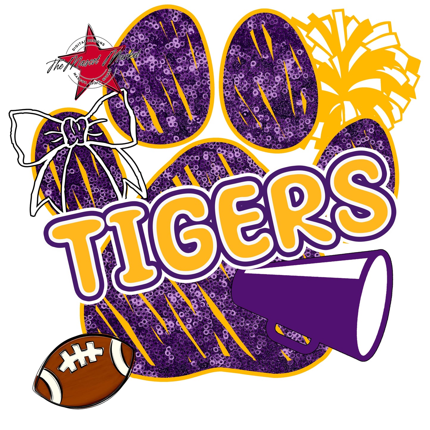 Tigers Sequins Paw Print Design-Purple & Yellow