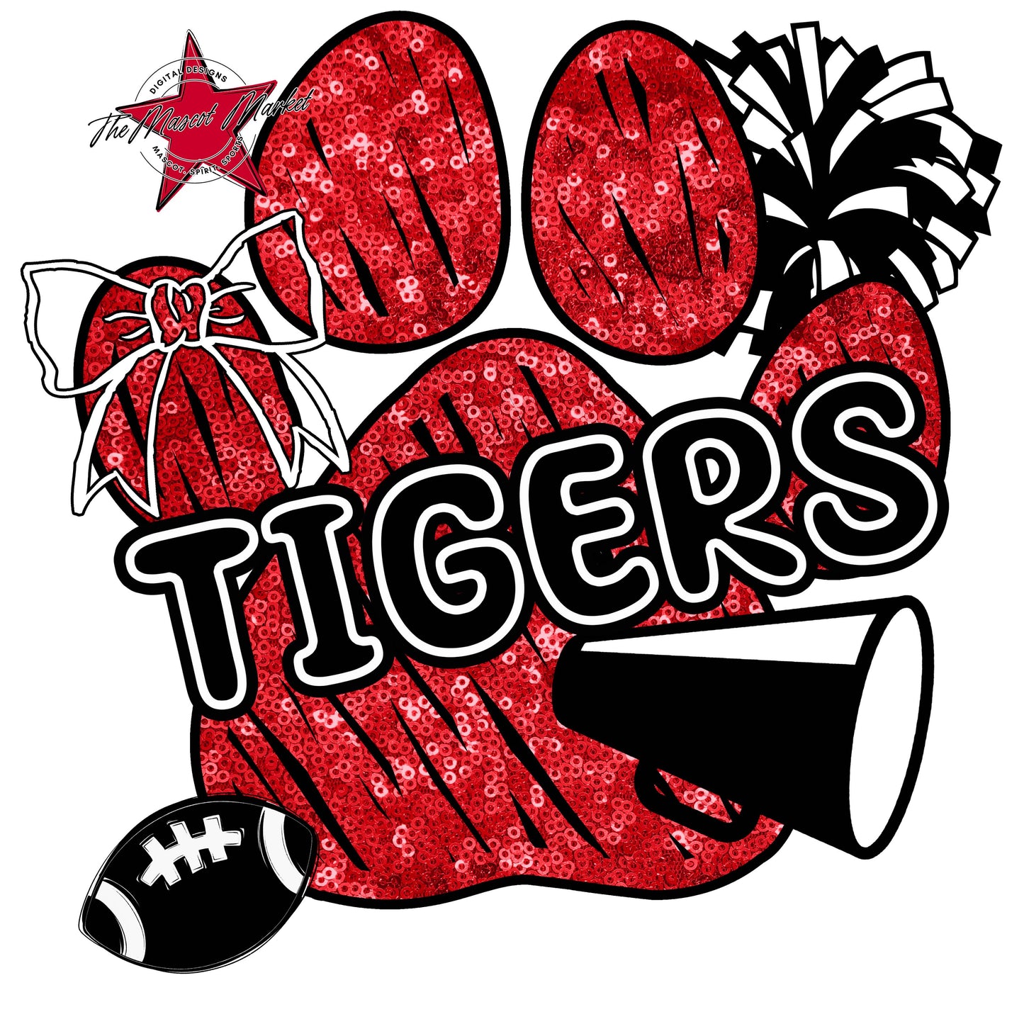 Tigers Sequins Paw Print Design-Red