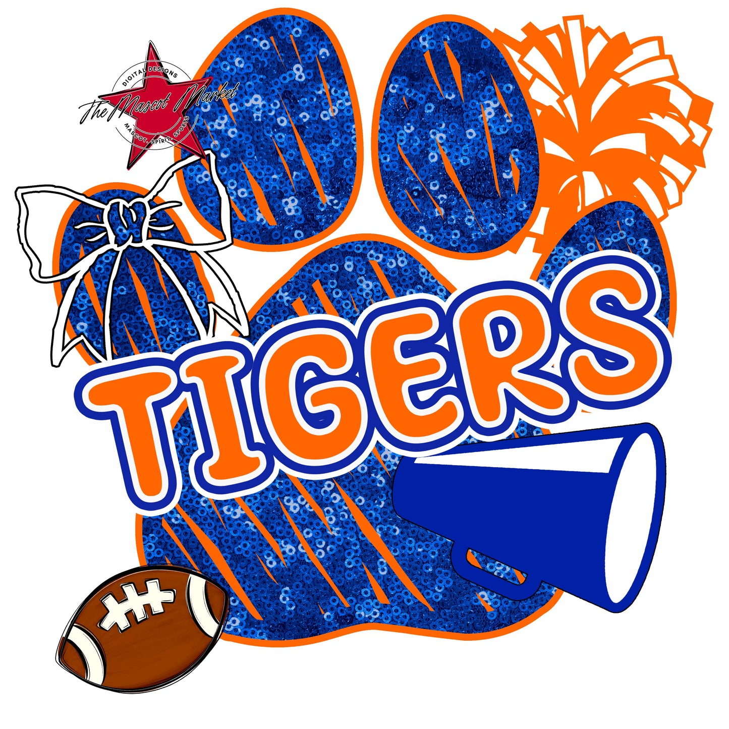 Tigers Sequins Paw Print Design-Royal Blue & Orange