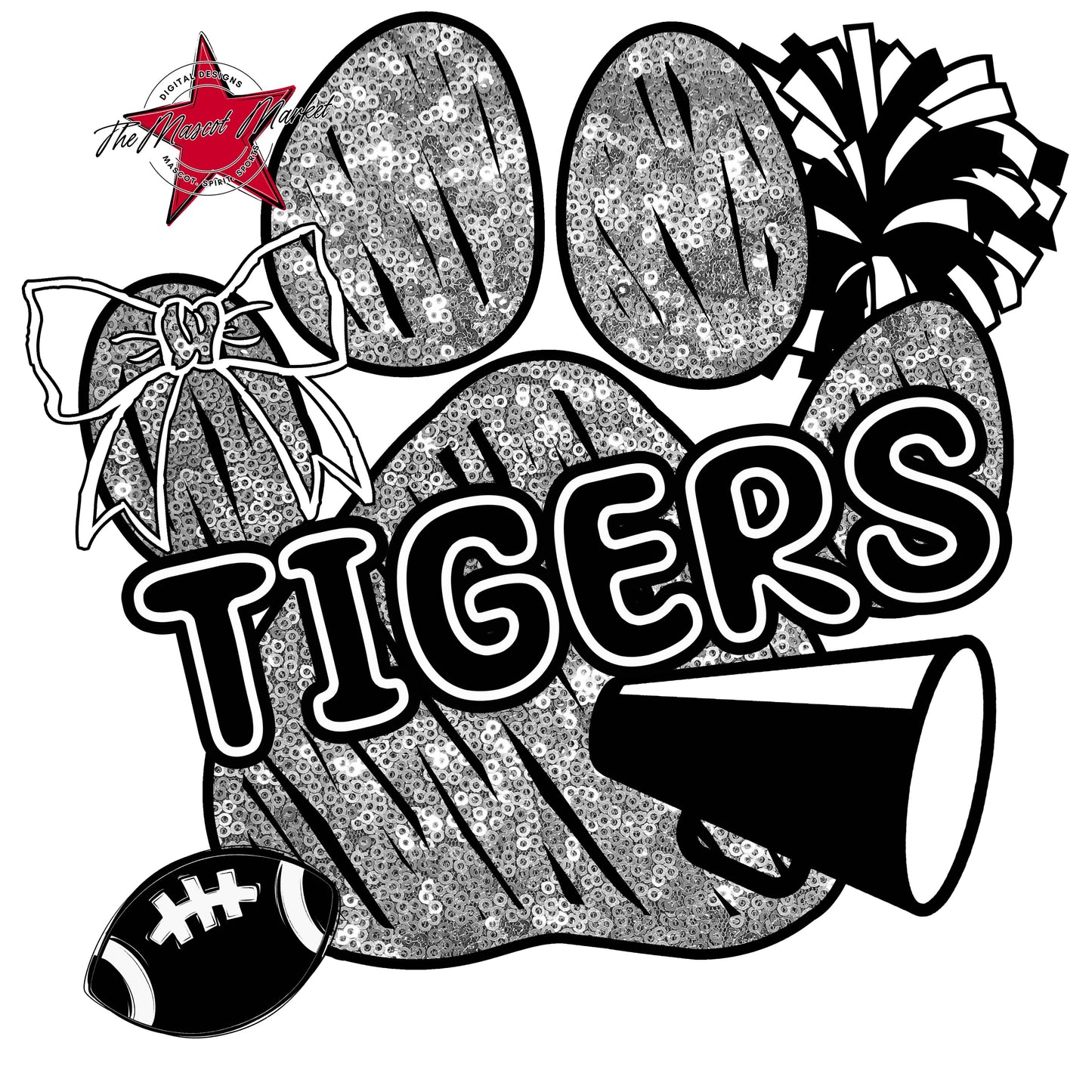 Tigers Sequins Paw Print Design-Silver
