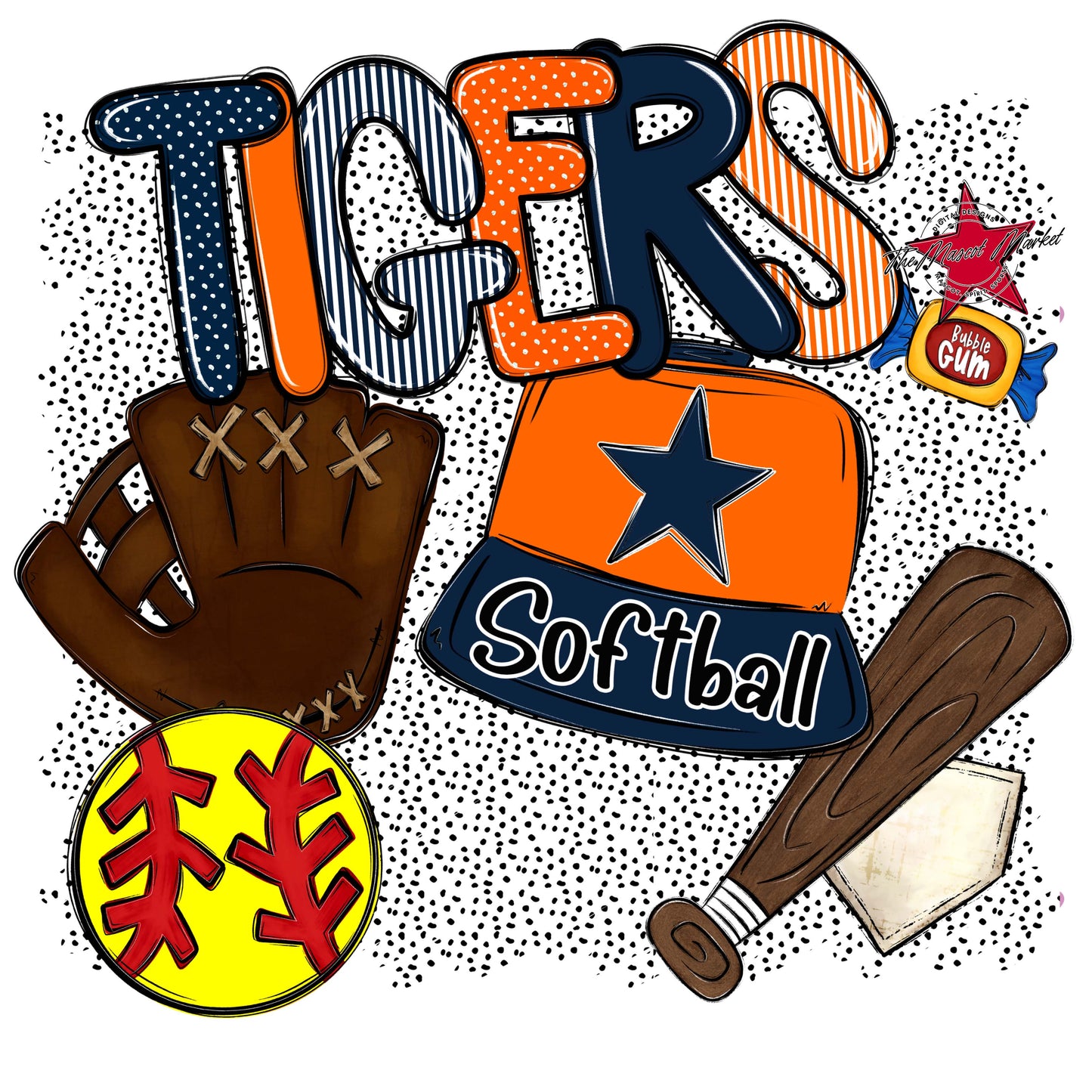 Tigers Softball Spirit-Navy & Orange