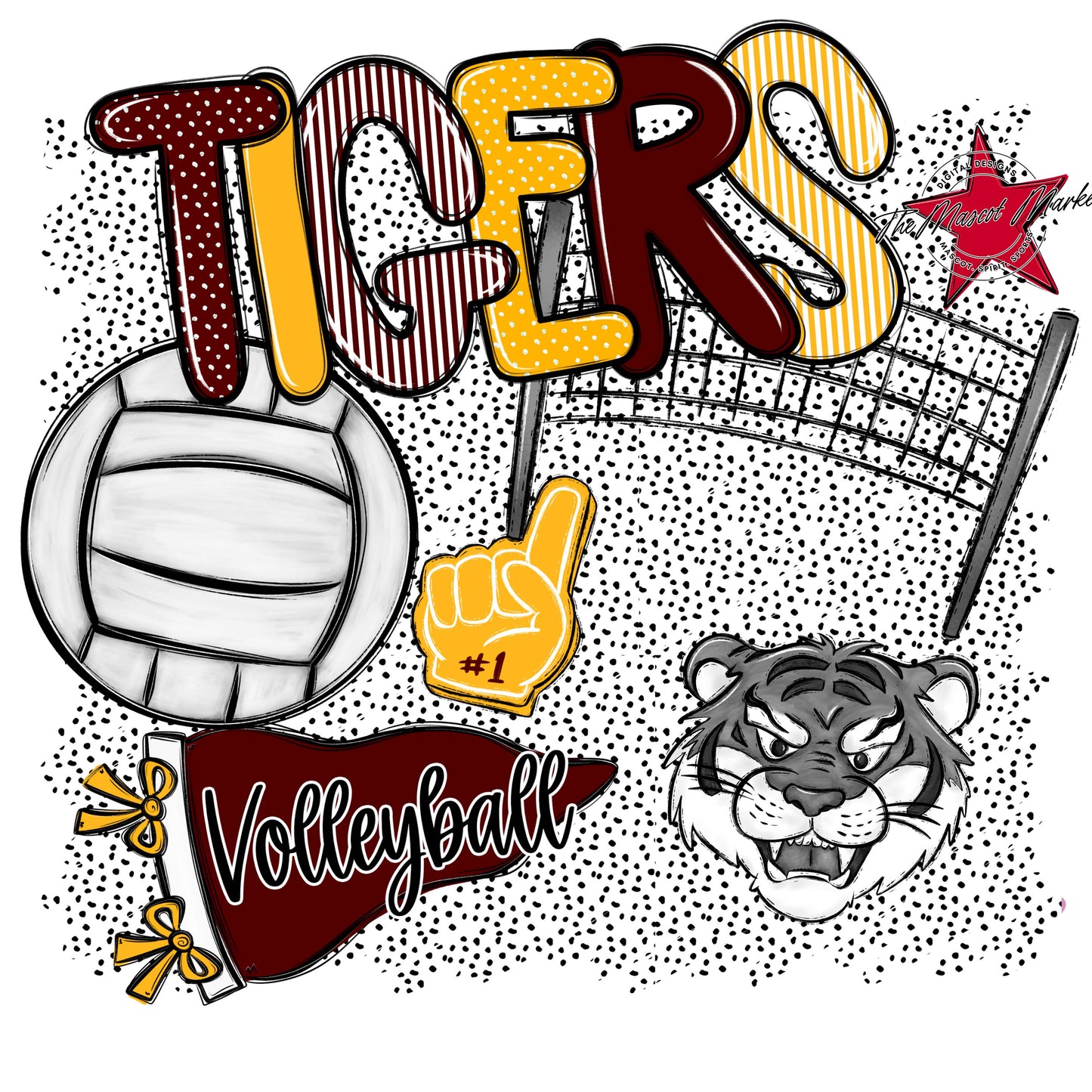 Tigers Volleyball Spirit-Maroon & Yellow