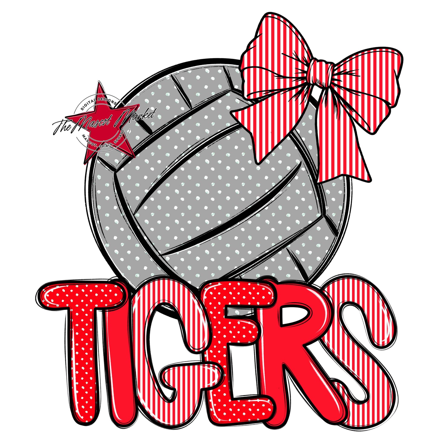 Tigers Volleyball Spirit Design-Bright Red