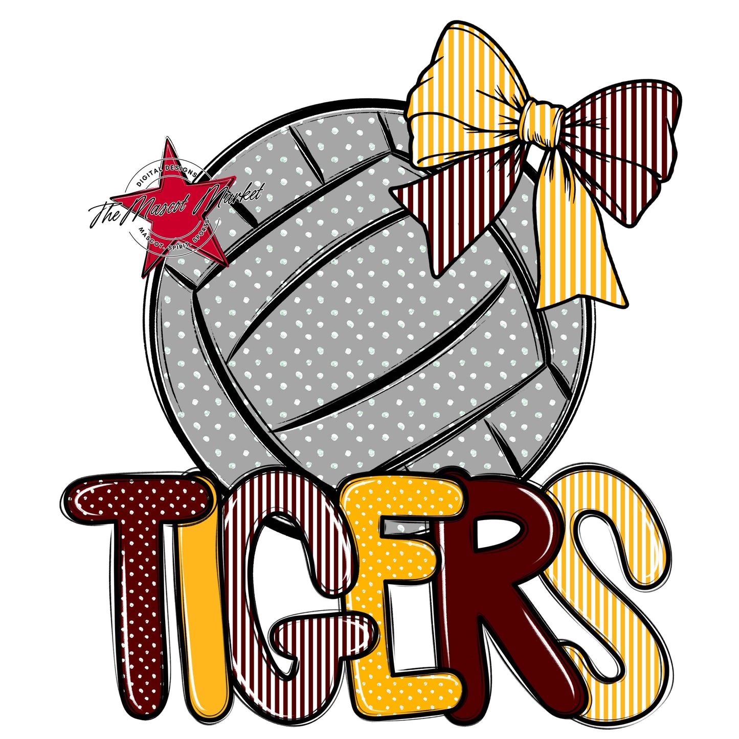 Tigers Volleyball Spirit Design-Maroon & Yellow