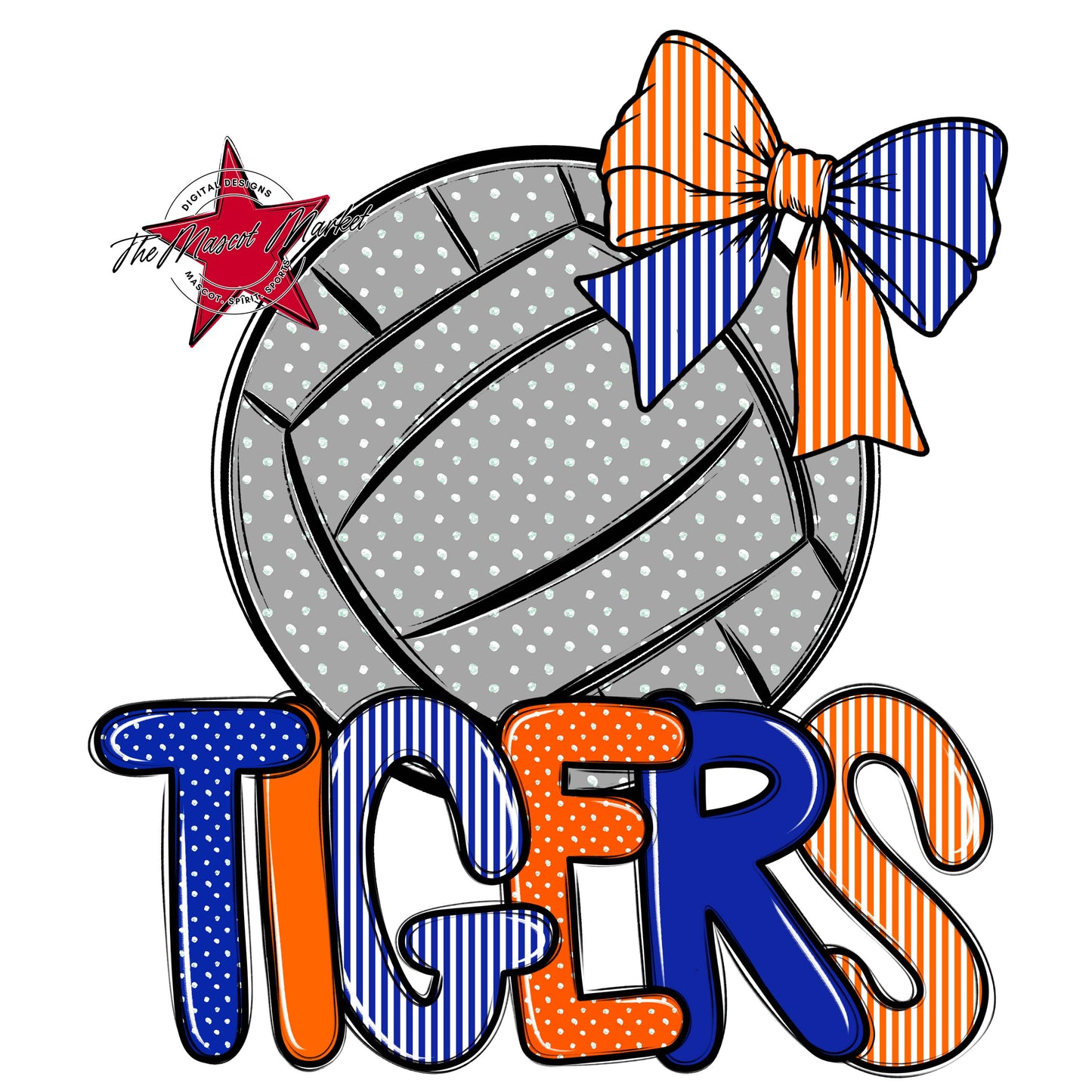 Tigers Volleyball Spirit Design-Royal Blue & Orange