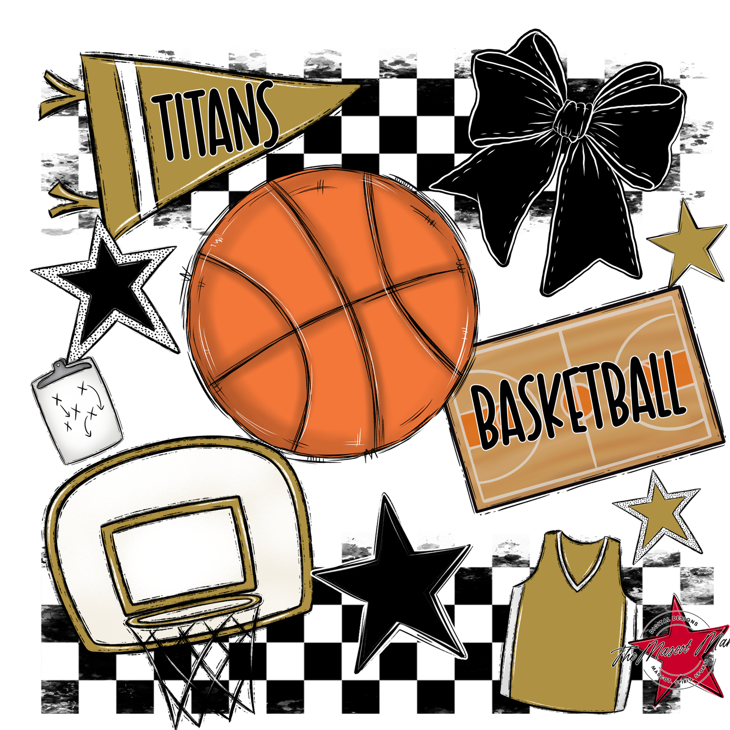Titans Checkers Basketball Spirit Design-Gold
