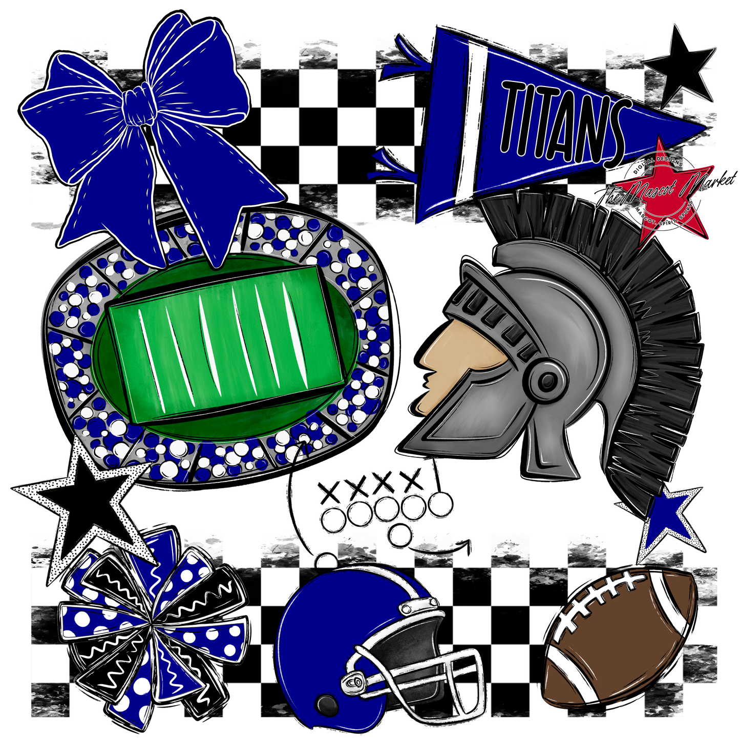 Titans Checkers Mascot Spirit Design-Blue
