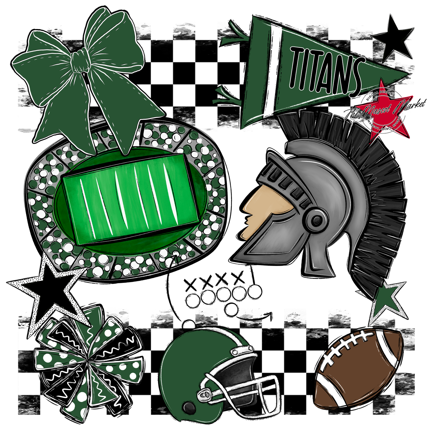 Titans Checkers Mascot Spirit Design-Green