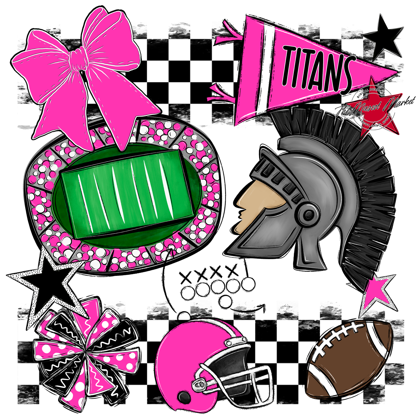 Titans Checkers Mascot Spirit Design-Pink