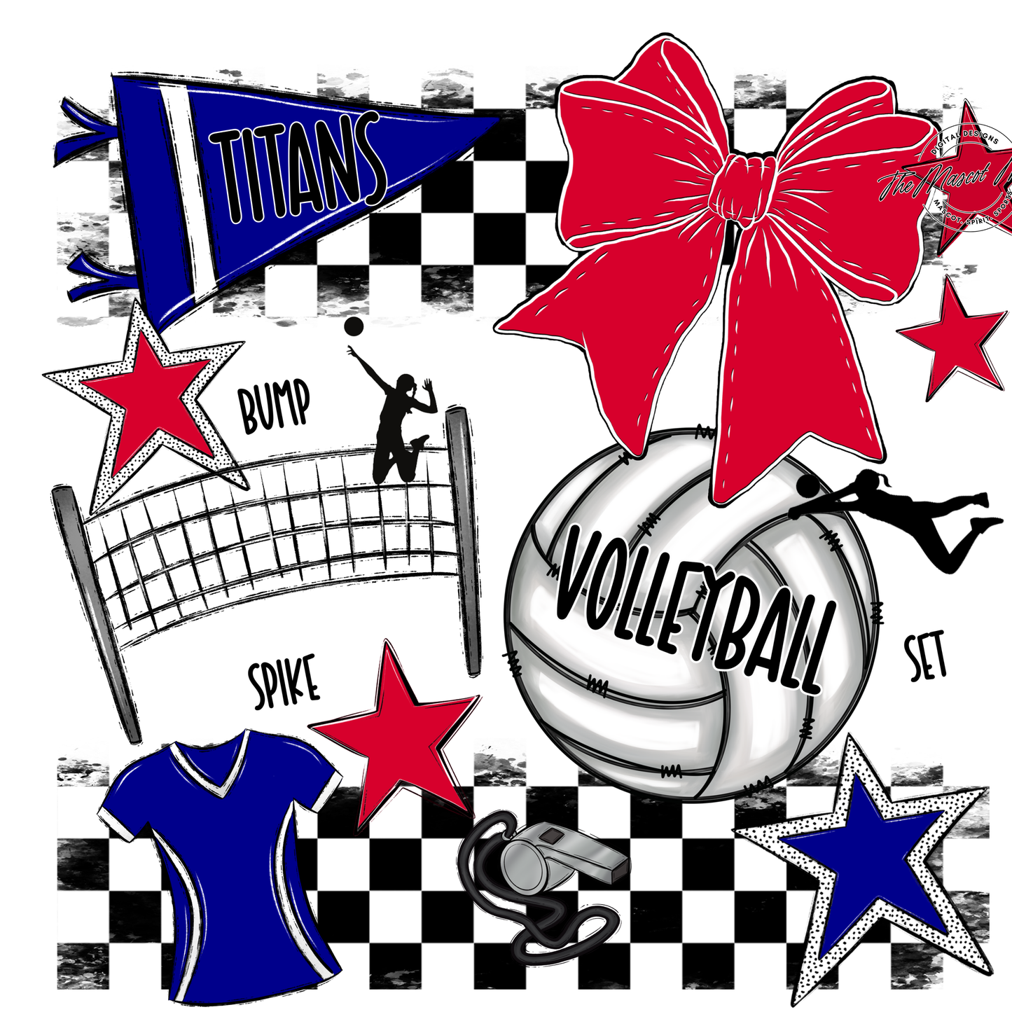 Titans Checkers Volleyball Spirit Design-Blue-Red