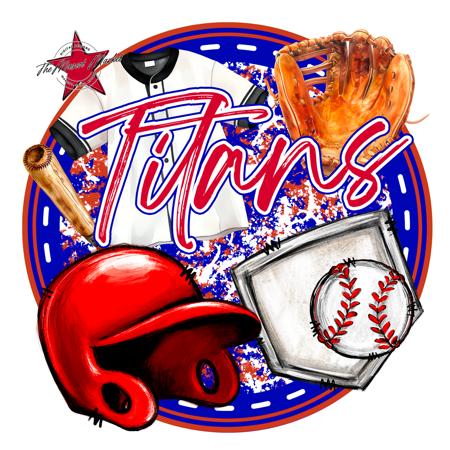 Titans Circle Baseball Design-Blue-Red