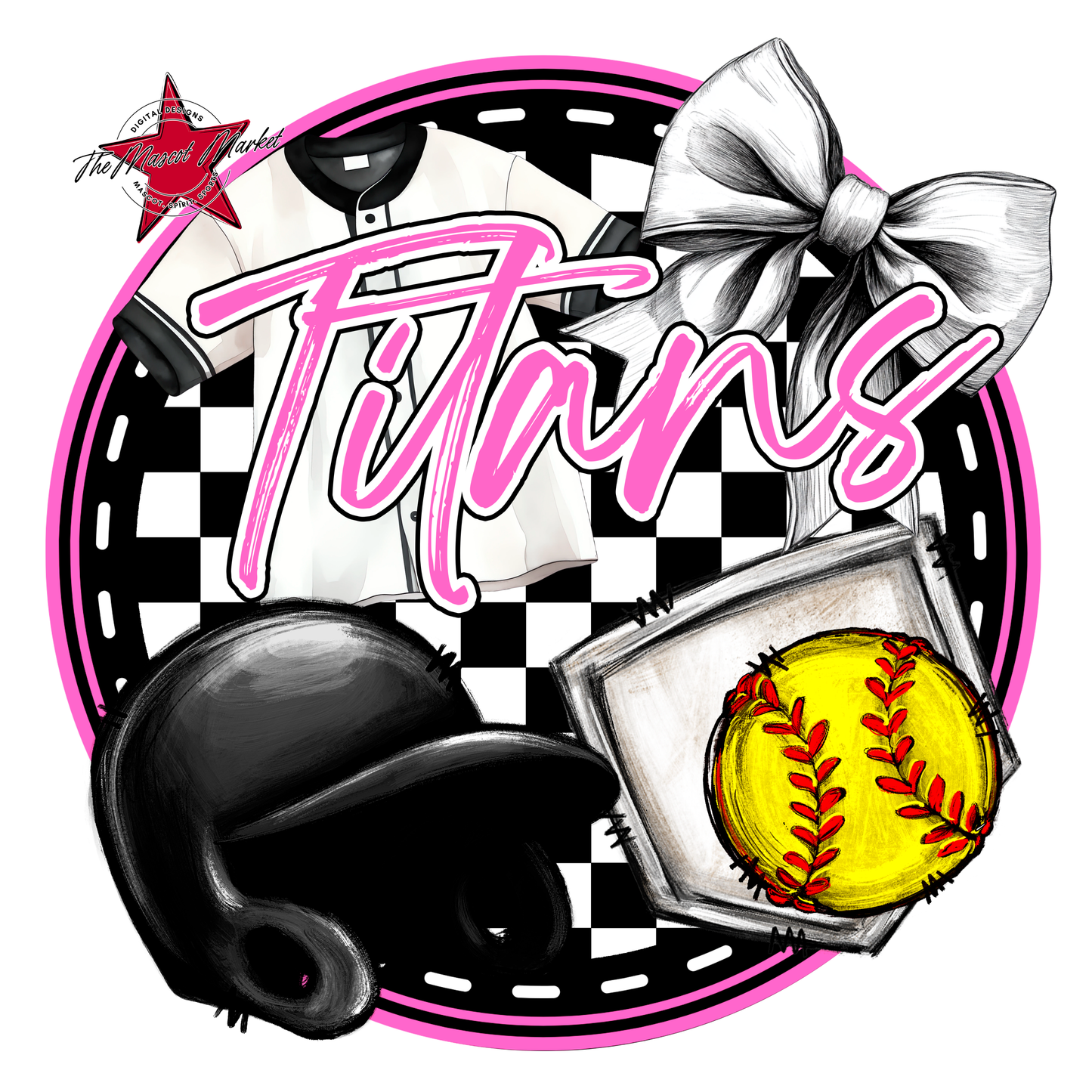 Titans Circle Softball Design-Baby Pink