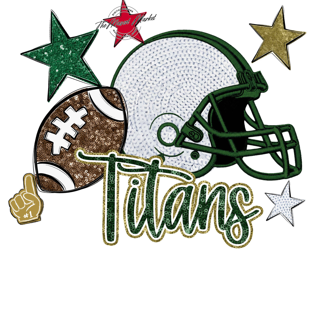 Titans Football Embroidered Sequins Design-Green & Gold