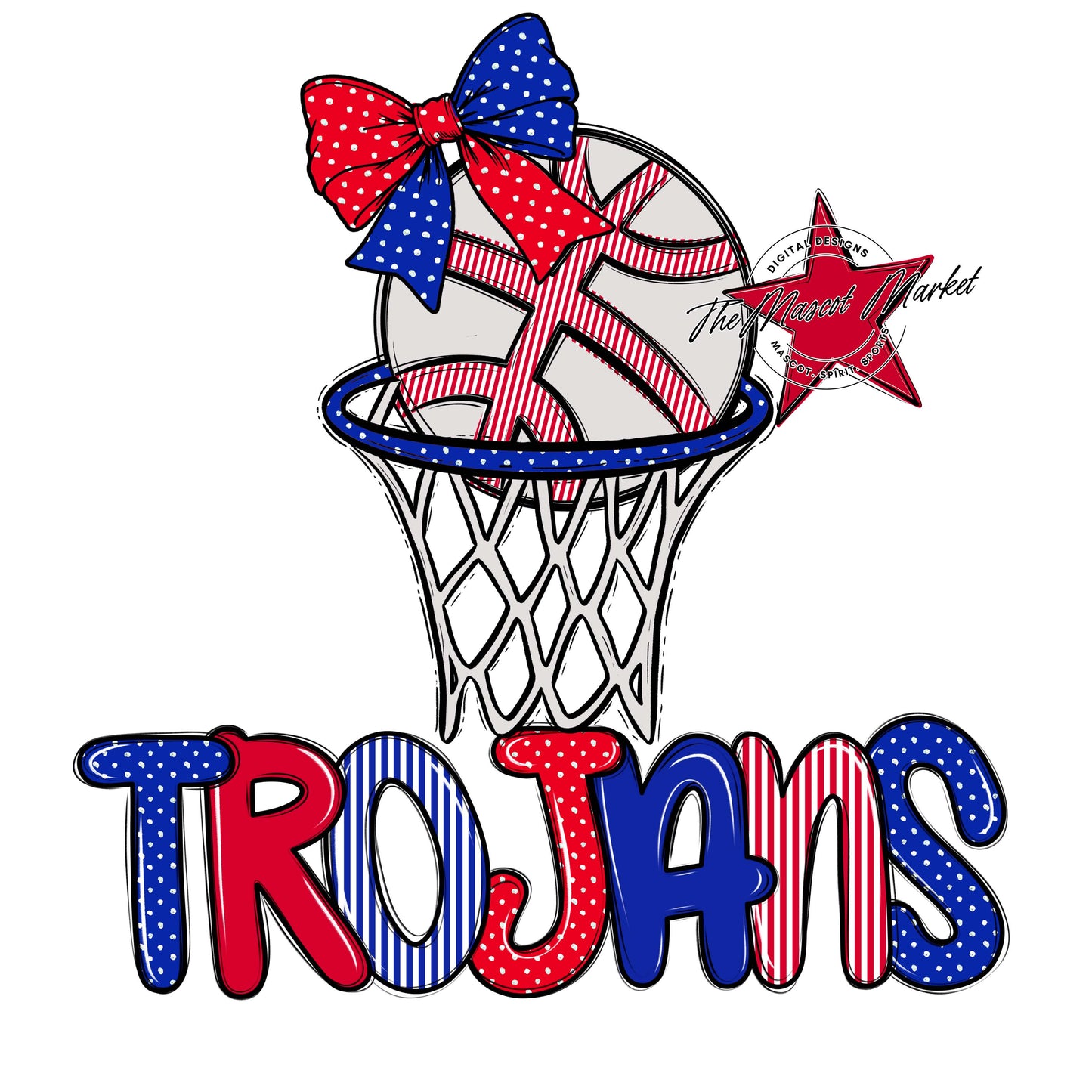 Trojans Basketball Spirit Design-Royal Blue & Red