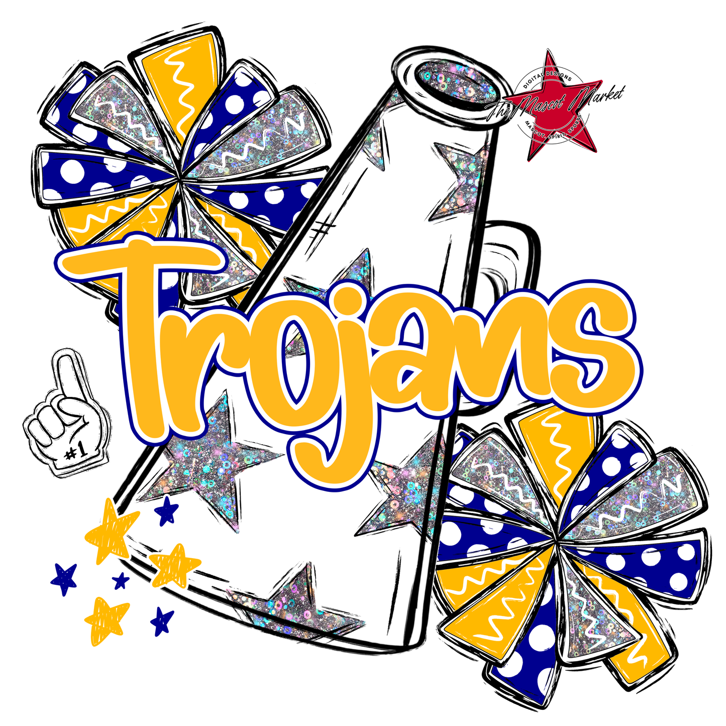 Trojans Alpha Megaphone Design-Blue-Yellow