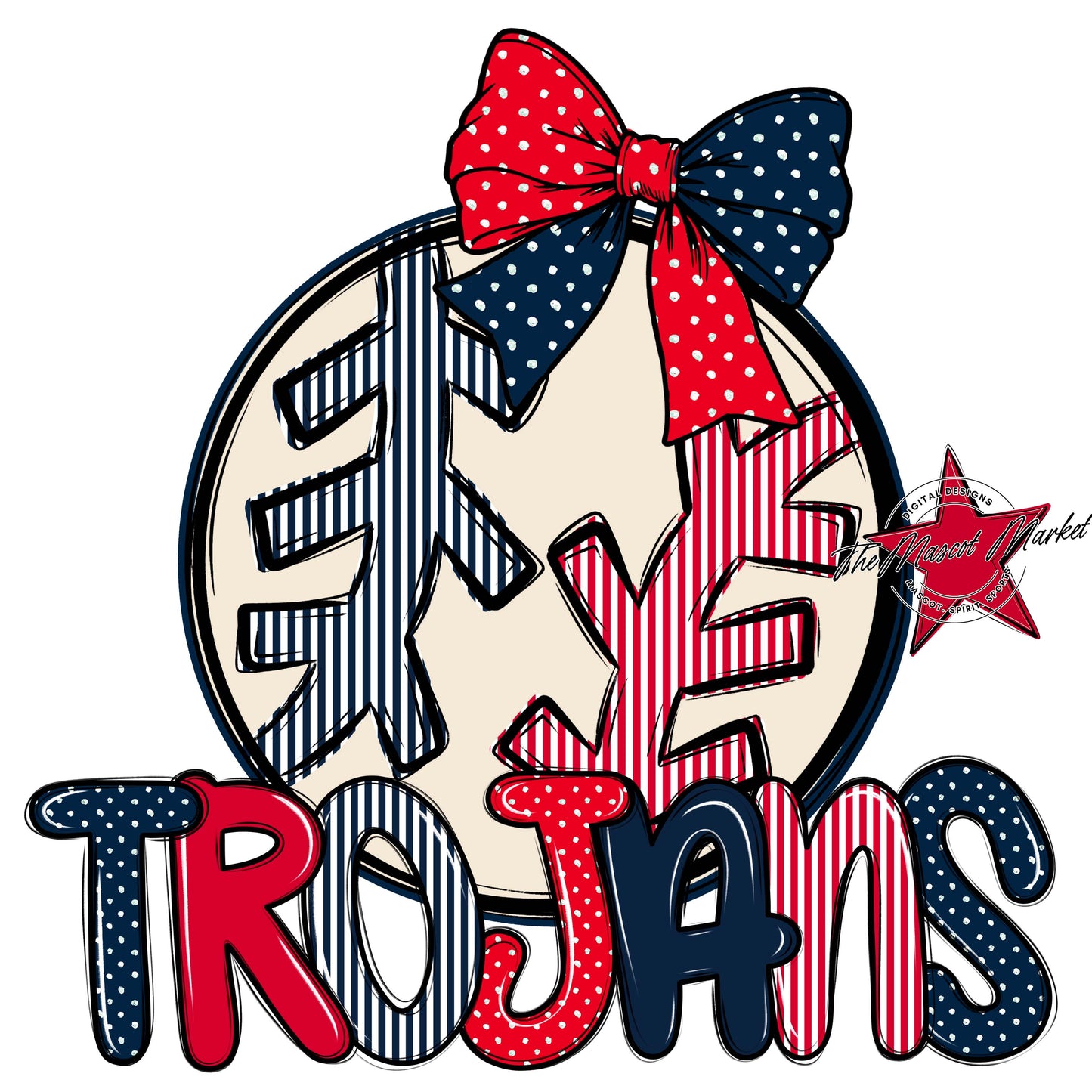 Trojans Baseball-Softball Spirit Design-Navy & Red