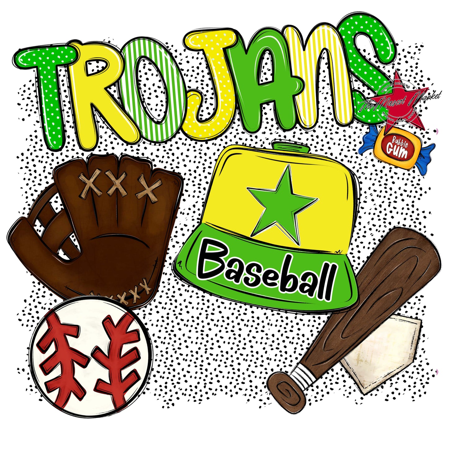 Trojans Baseball Spirit-Bright Green & Bright Yellow
