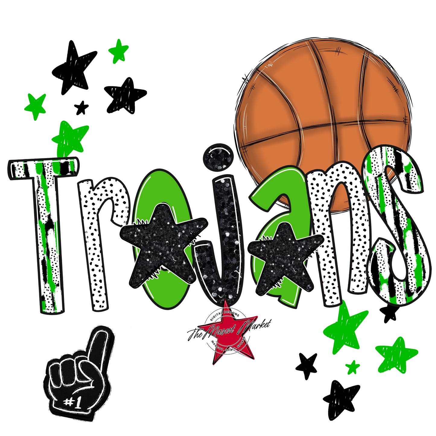 Trojans Basketball Scrape-Bright Green