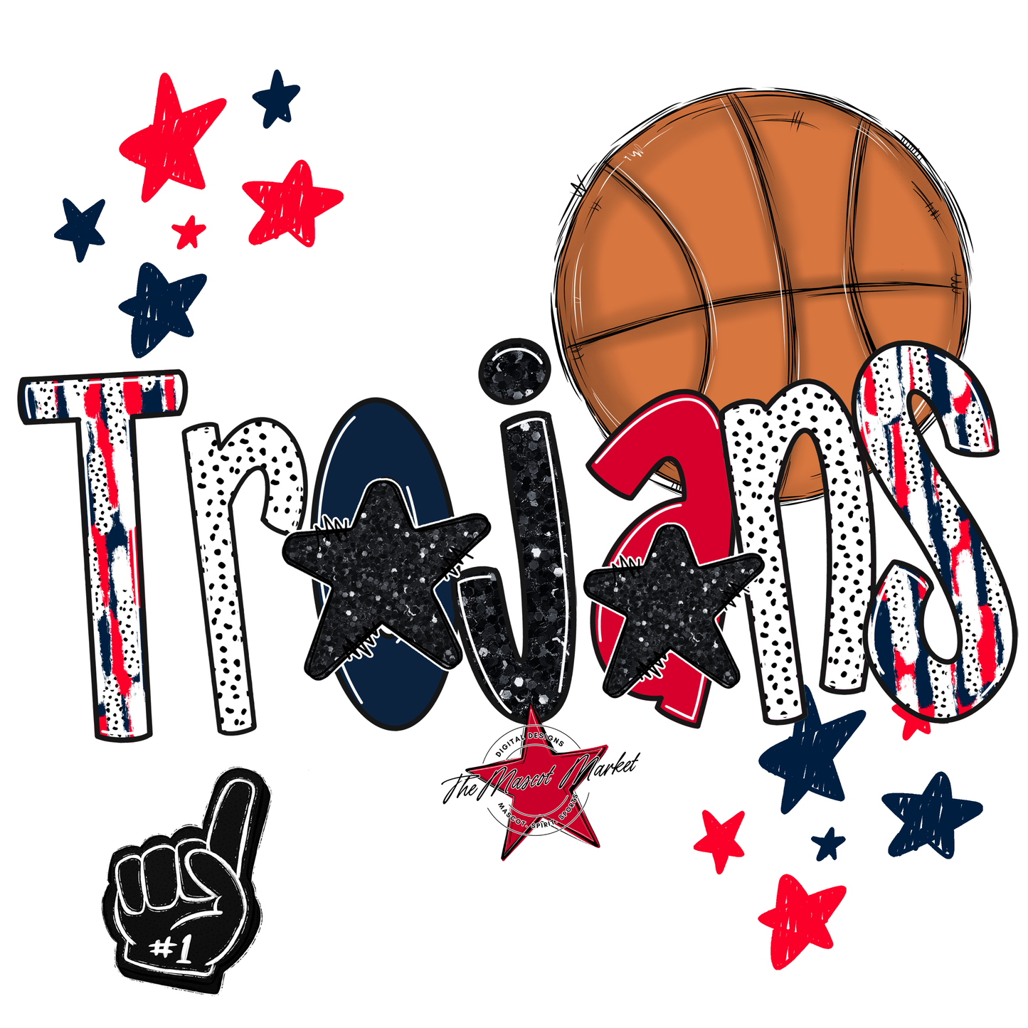 Trojans Basketball Scrape-Navy-Red