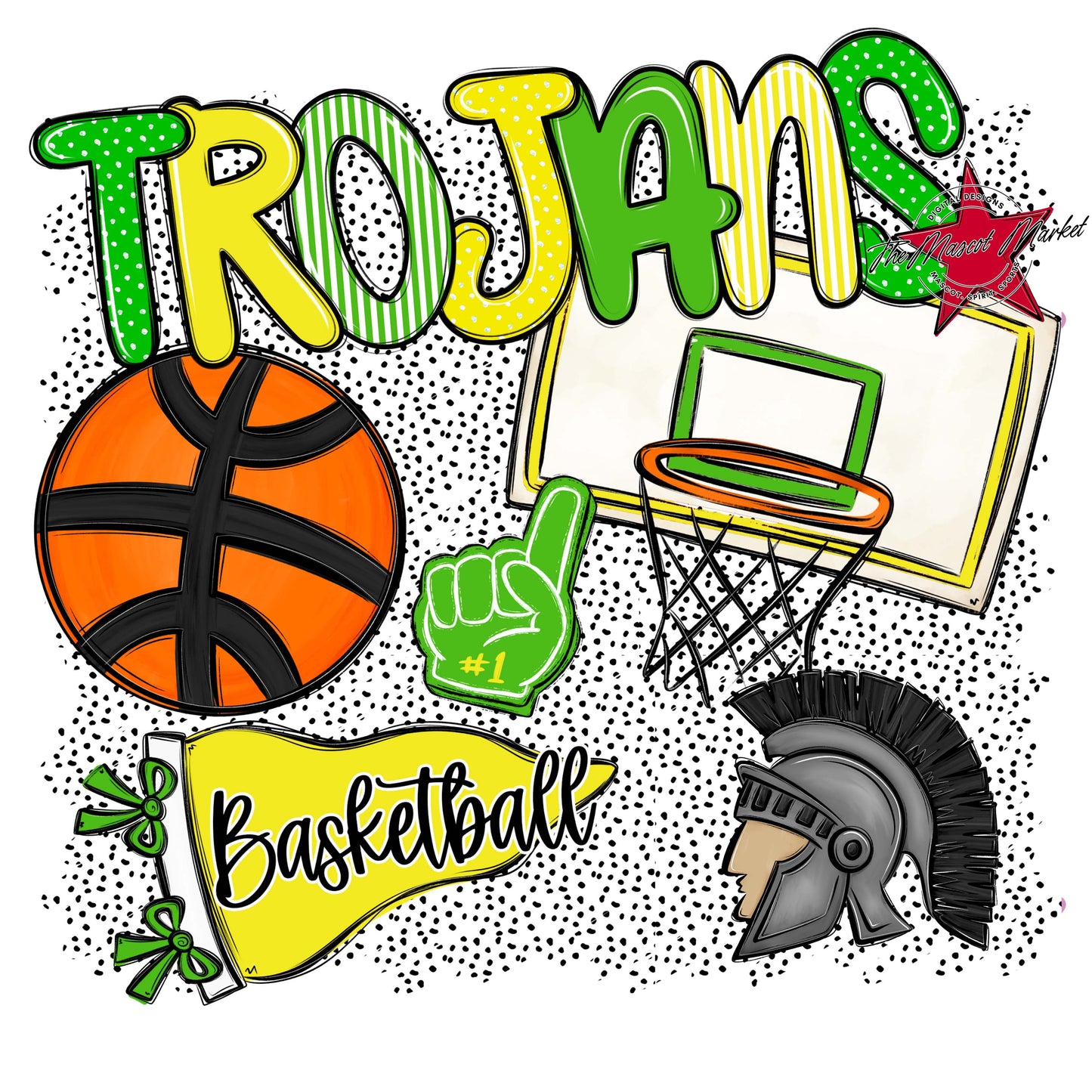 Trojans Basketball Spirit-Bright Green & Bright Yellow