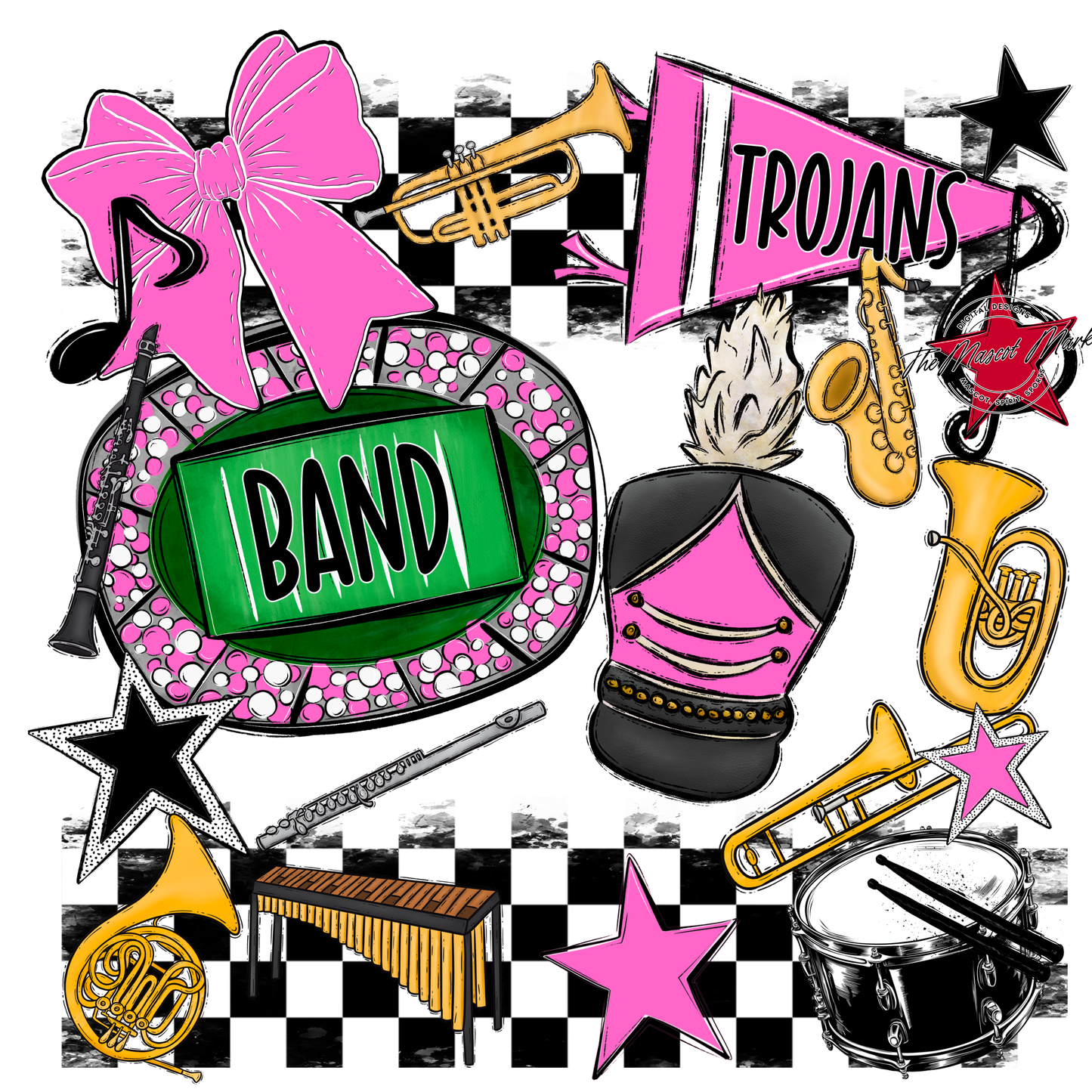Trojans Checkers Band Spirit Design-Baby Pink