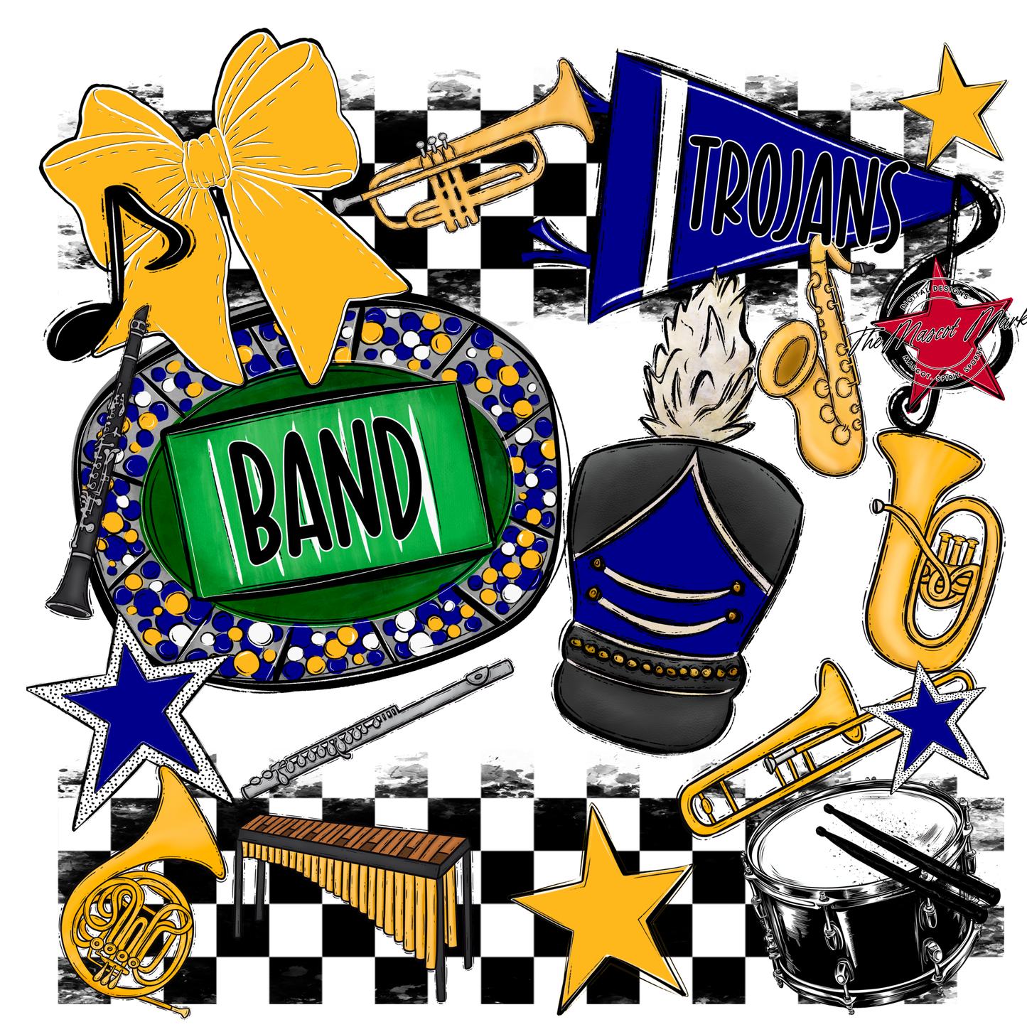 Trojans Checkers Band Spirit Design-Blue-Yellow