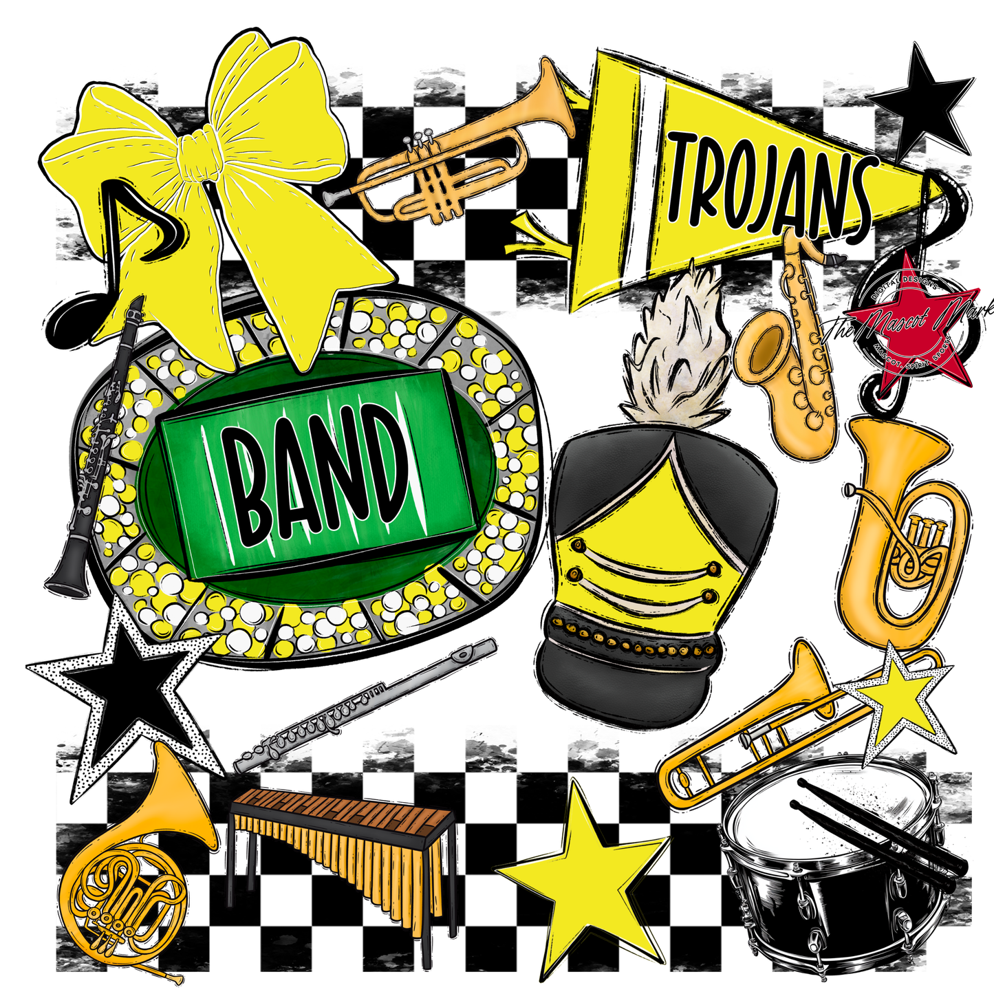 Trojans Checkers Band Spirit Design-Bright Yellow